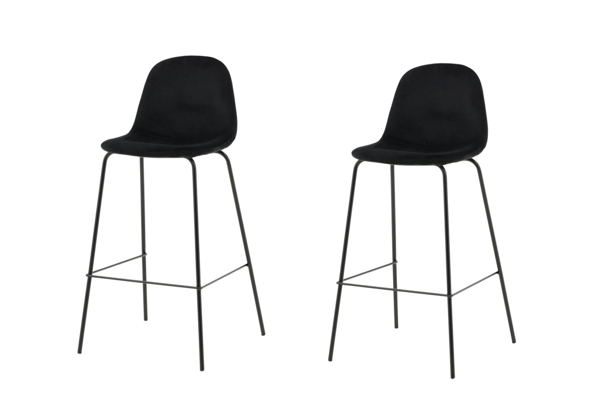 Venture Home Barhocker Polar, 2er-Set Barhocker in Schwarz-Samt, luxuriös, 150 kg belastbar (2 St), Tresenstuhl, weicher Bezug, schwarze Metallbeine, Fußstütze, edel
