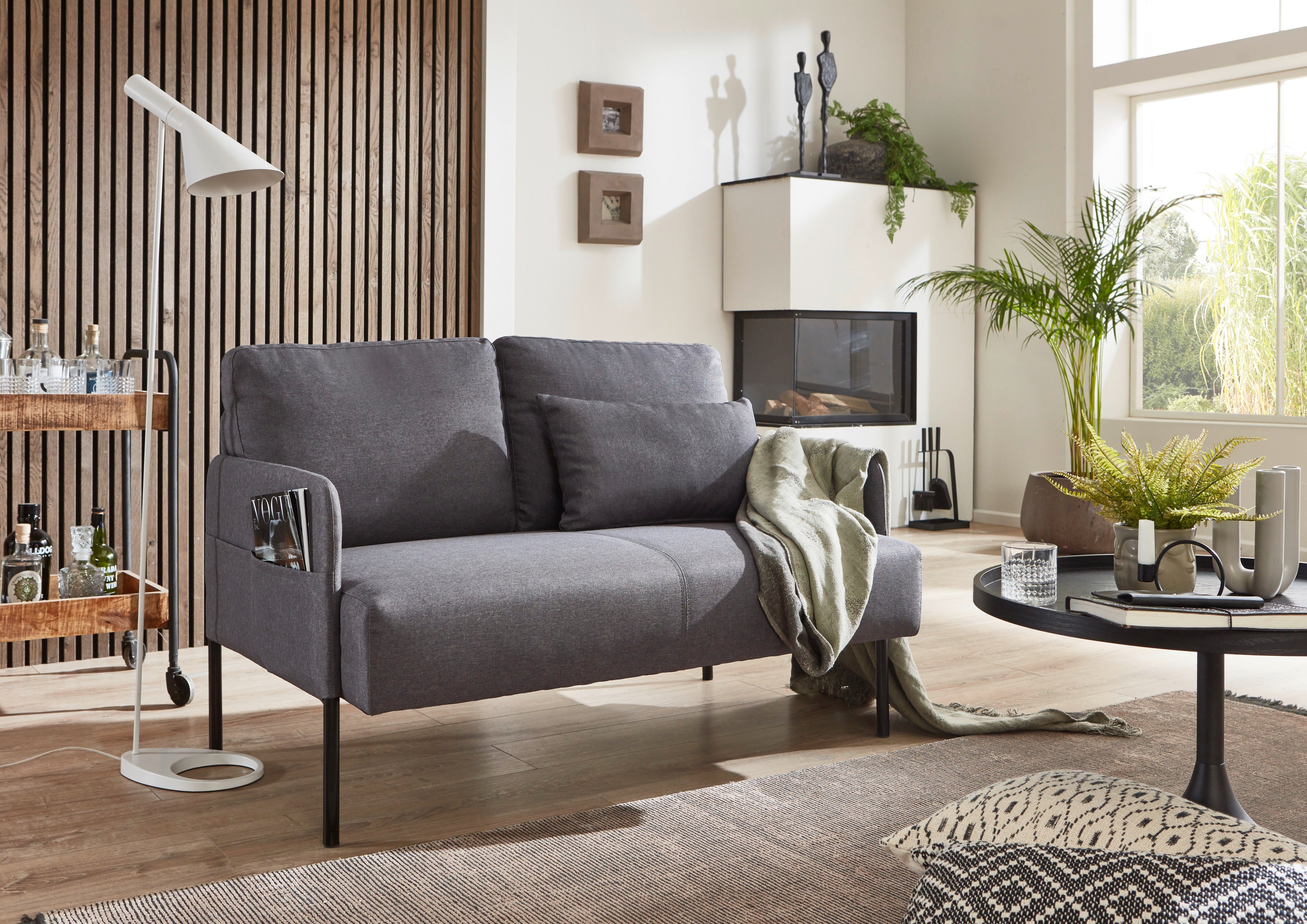 ATLANTIC home collection Sofa Glenn, mit Seitentasche, Rückenkissen und  Wellenunterfederung