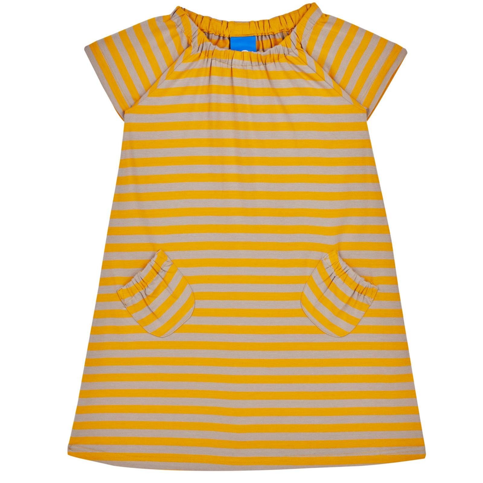 A-Linien-Kleid Kleid Bambusjersey Kleid gelb aus Finkid Jersey Bambus angenehmer gestreift Qualität Marja Finkid Kurzarm in Sunflower