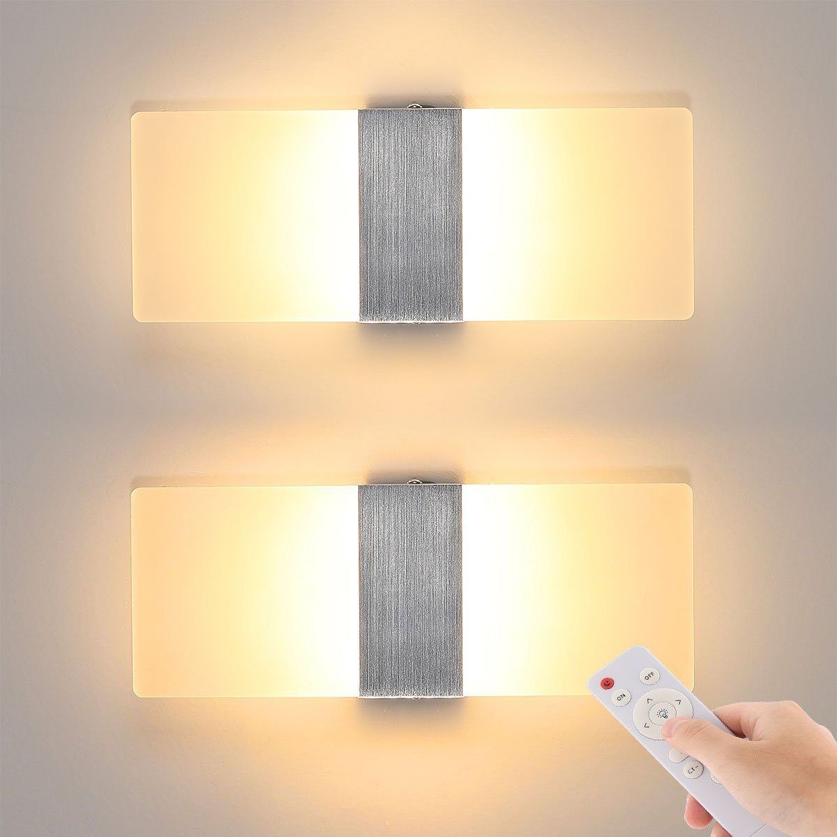 LED LED Innen integriert, LED Wandleuchte LETGOSPT Fernbedienug, Wandlampe Stück Schlafzimmer fest für 2 Wandleuchten Modern aus Acryl / Mit Flur / Kaltweiß/Naturweiß/Warmweiß, Wohnzimmer / 12W Treppenhaus Wandleuchte