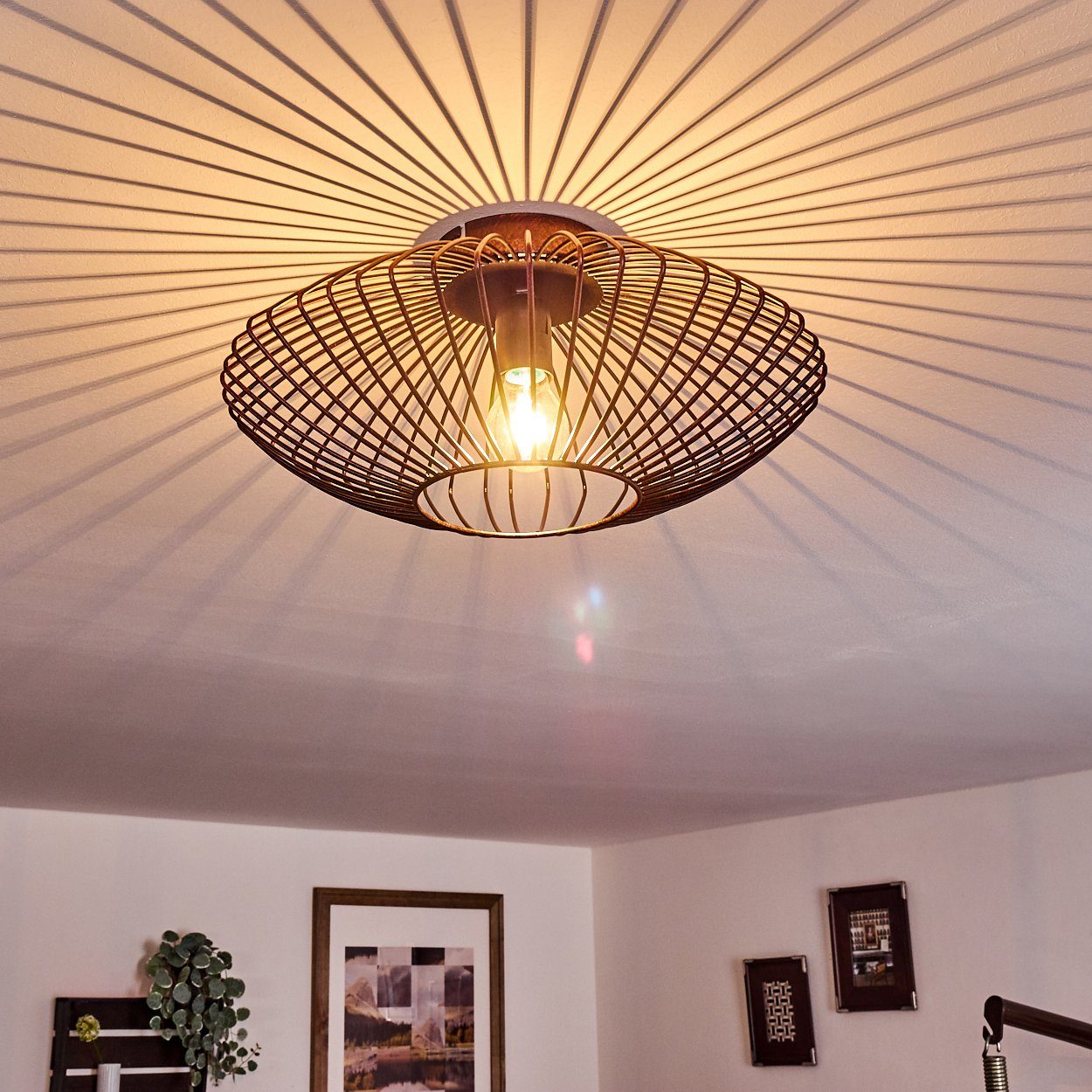 hofstein Deckenleuchte »Pieris« runde Deckenlampe aus Metall in Schwarz/Kup günstig online kaufen