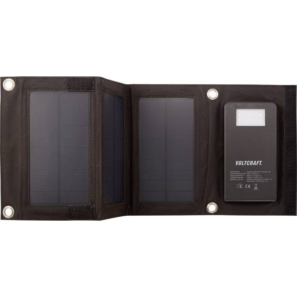 VOLTCRAFT Power Bank with 3 Solar Panels SL-4F Solar Charger