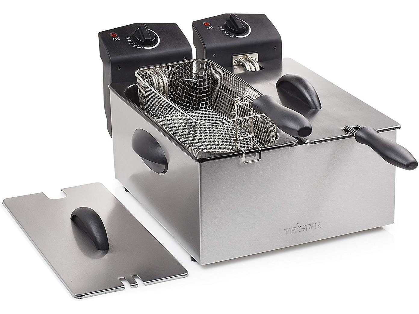 Tristar Kaltzonenfritteuse, 3600 W, Edelstahl Doppel Fritteuse 2x 3Ltr. Frittierkörbe - Frittöse mit Fett