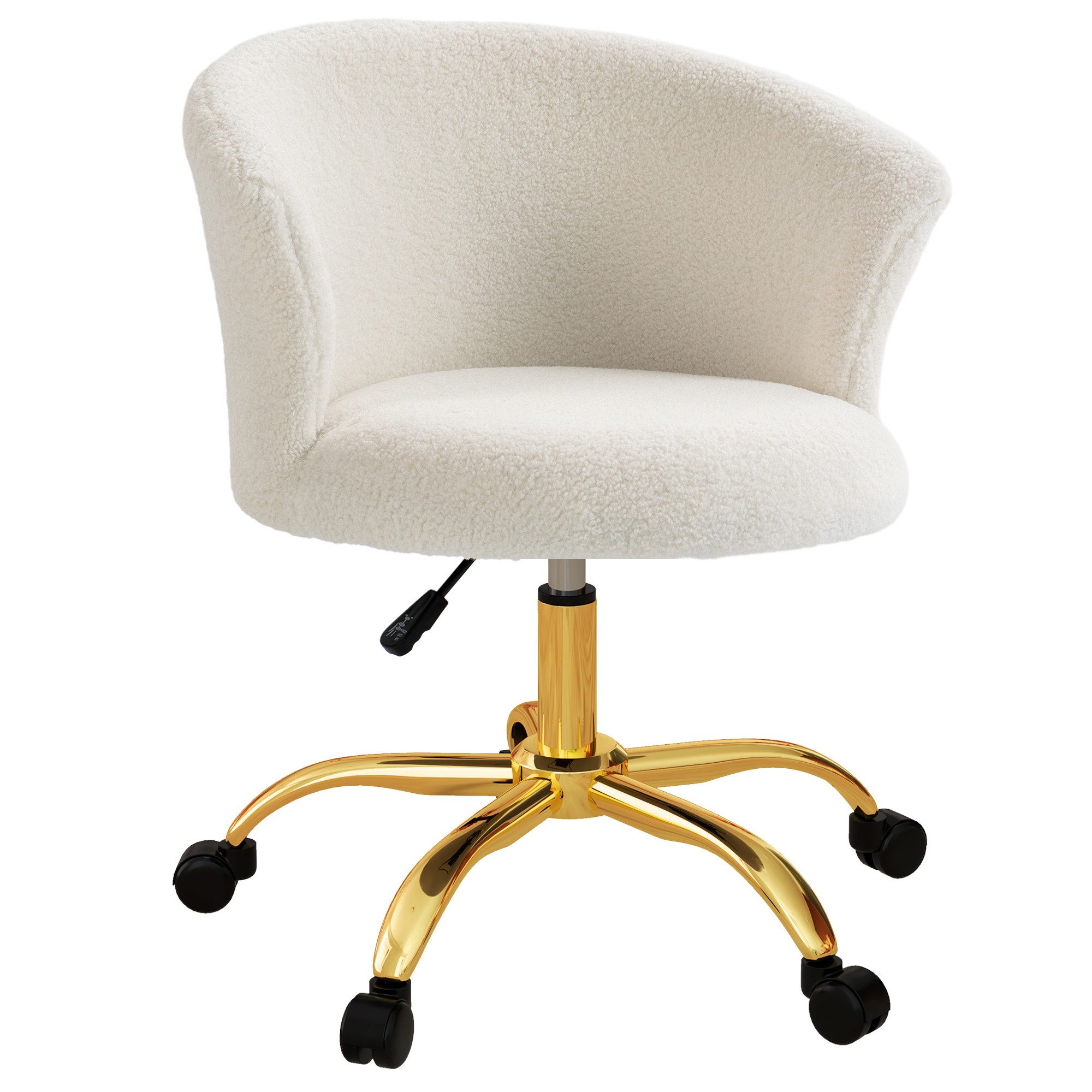 Vinsetto Bürostuhl Drehstuhl, Schminktischstuhl mit Teddy-Fleece-Optik, goldene Beine (höhenverstellbarer Schreibtischstuhl, 1 St), für Arbeitszimmer, Schlafzim – Bild 2 von 5