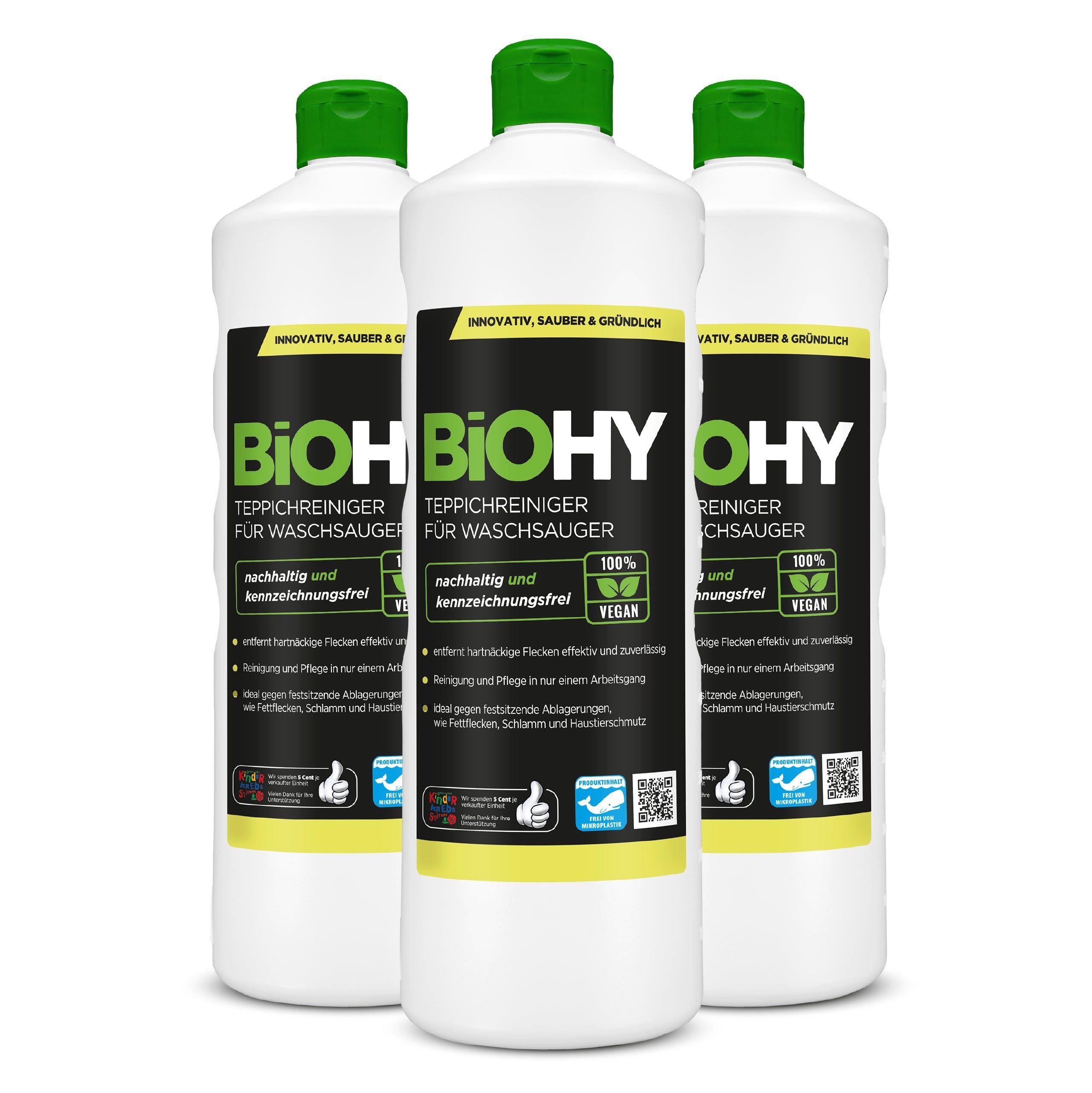 BiOHY Teppichreiniger für Waschsauger 3er Pack (3 x 1 Liter Flasche)... Teppichreiniger (3-St)