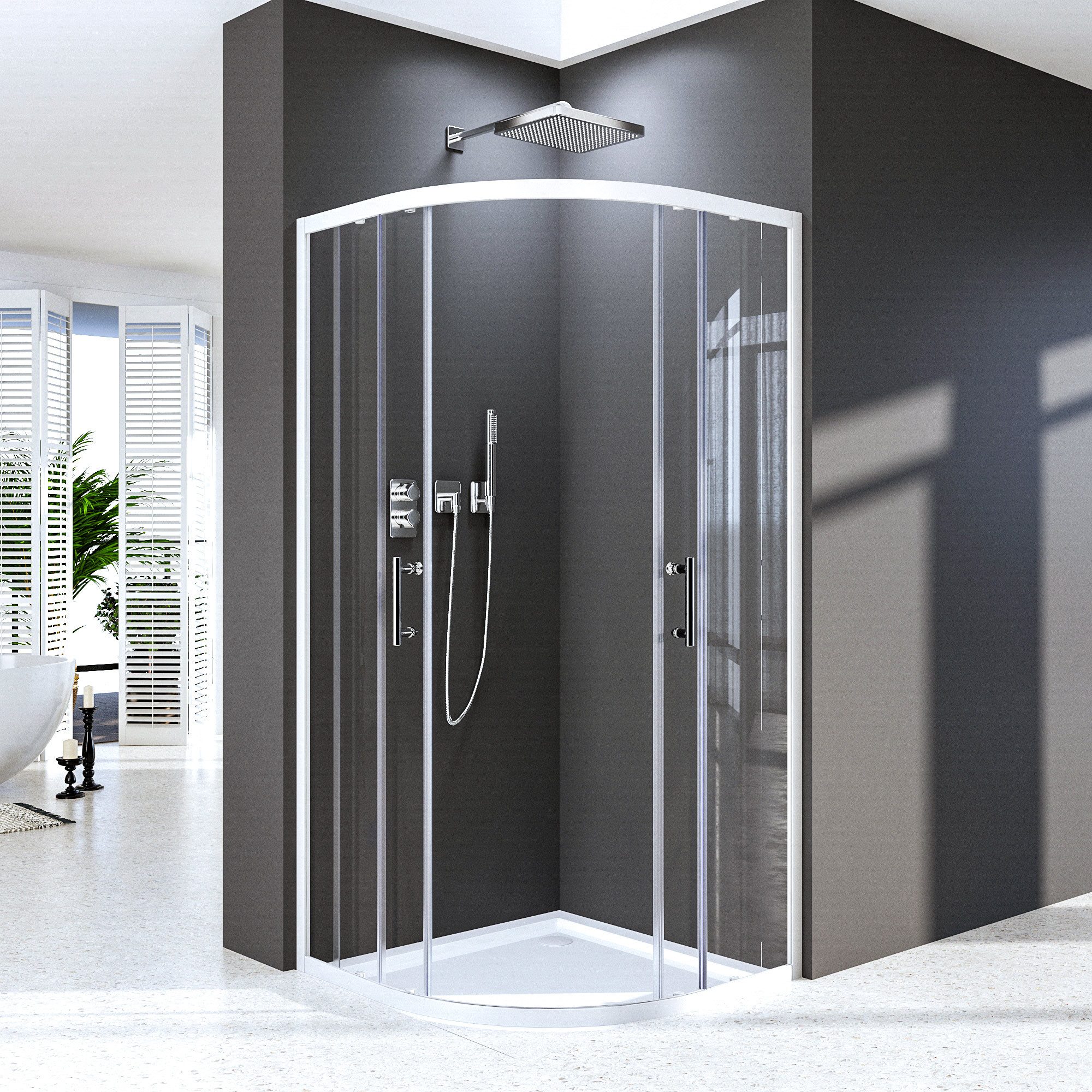Thumbnail - Hopibath Runddusche Duschkabine 90x90 Rund, BxT: 90x90 cm, 5mm Sicherheitsglas, Viertelkreis, radius 55 cm, 16 Türrollen...
