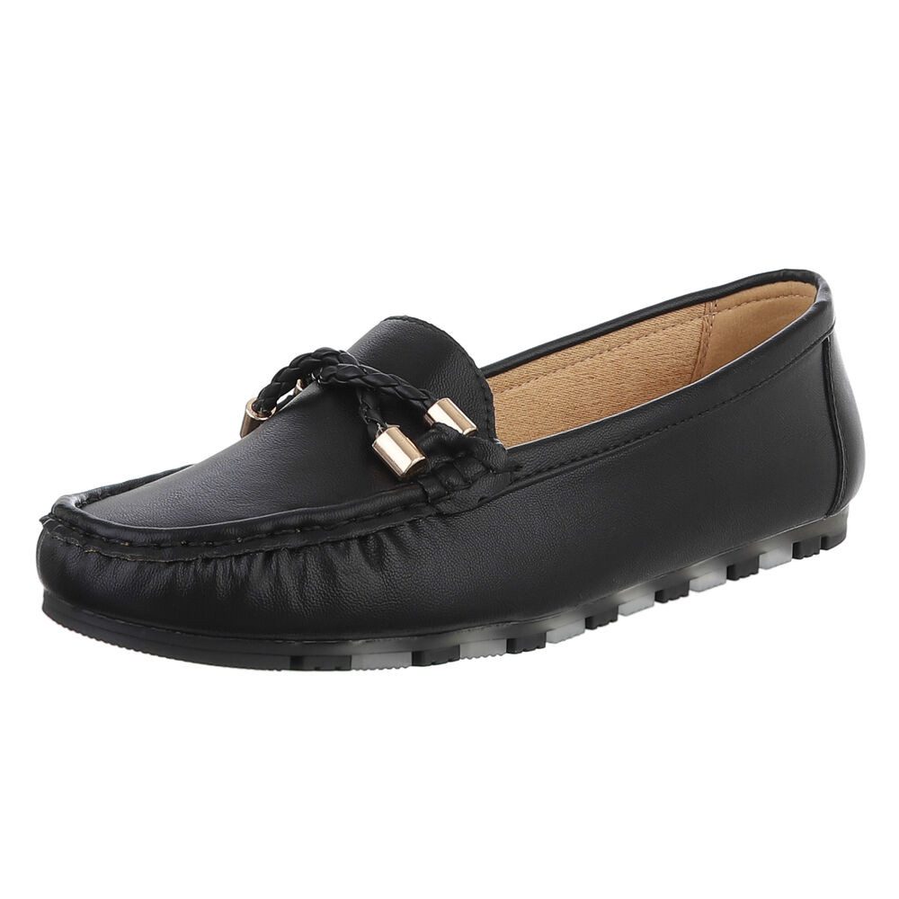 Ital-Design Elegante Mokassins mit geflochtener Schnürung für Damen Slipper (89930184) Flach Mokassins in Schwarz