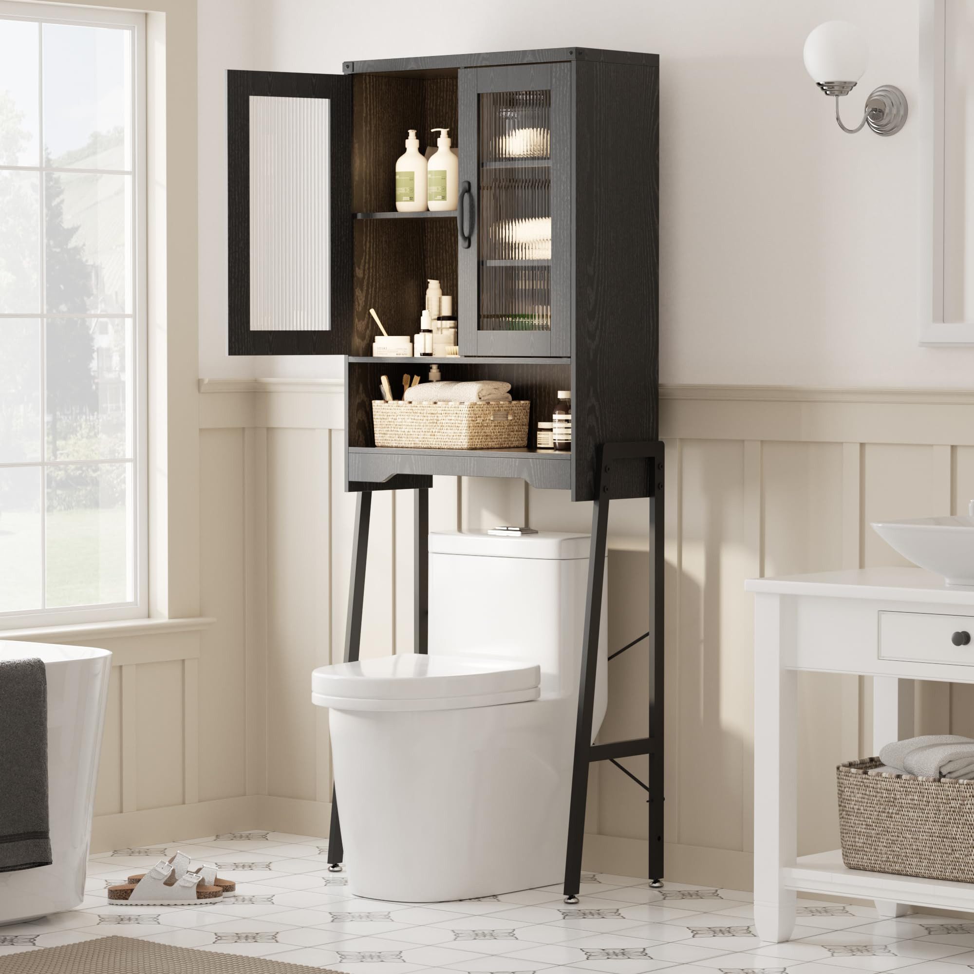 FiveWillowise Badregal Toilettenschrank Badezimmerschrank mit Glastüren günstig online kaufen