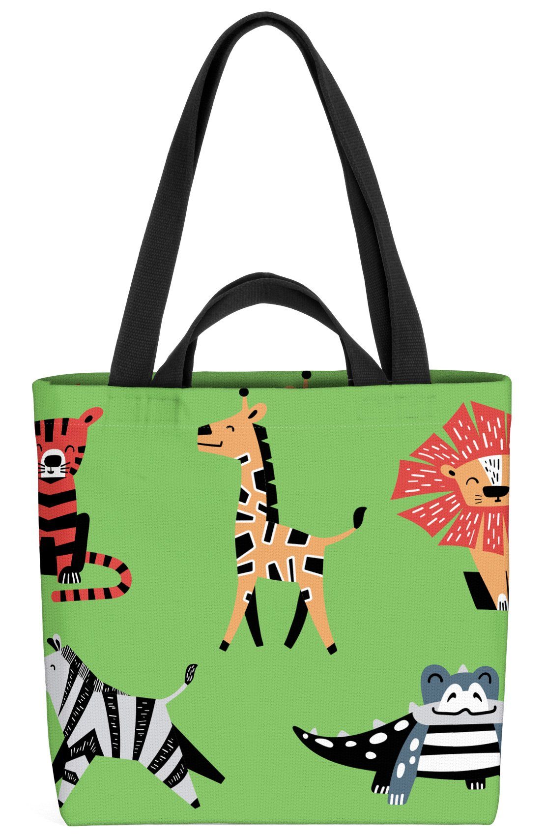 VOID Henkeltasche (1-tlg), Zootiere grün Zoo Tiere Kinder Löwe Tiger Krokodil Zebra Giraffe Afrika | Henkeltaschen