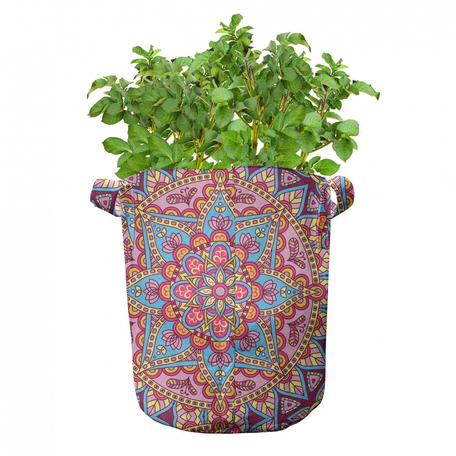 Abakuhaus Pflanzkübel hochleistungsfähig Stofftöpfe Mandala für Griffen mit lila Pflanzen, Hippie