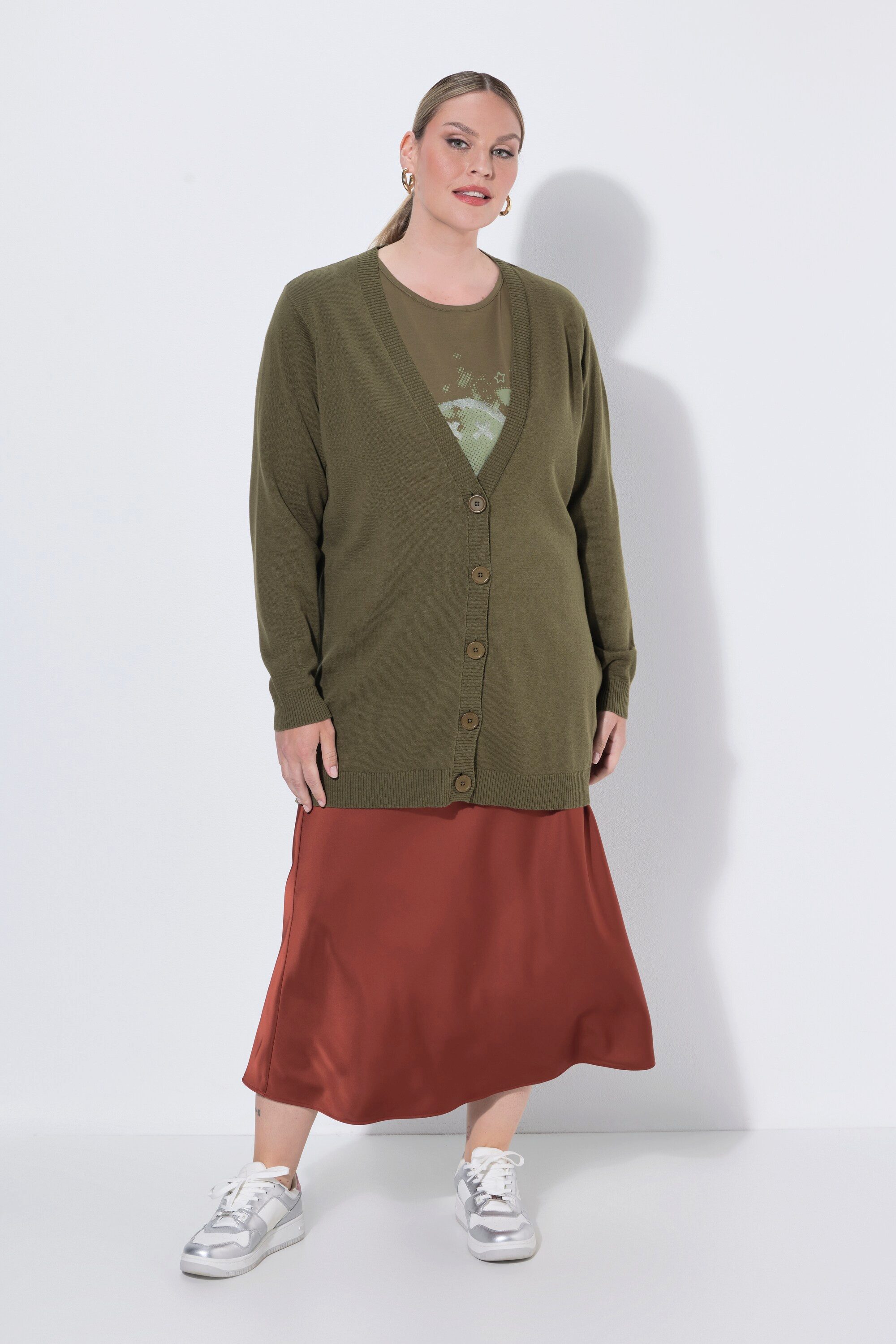 MIAMODA Strickjacke Long-Strickjacke Regular Fit V-Ausschnitt