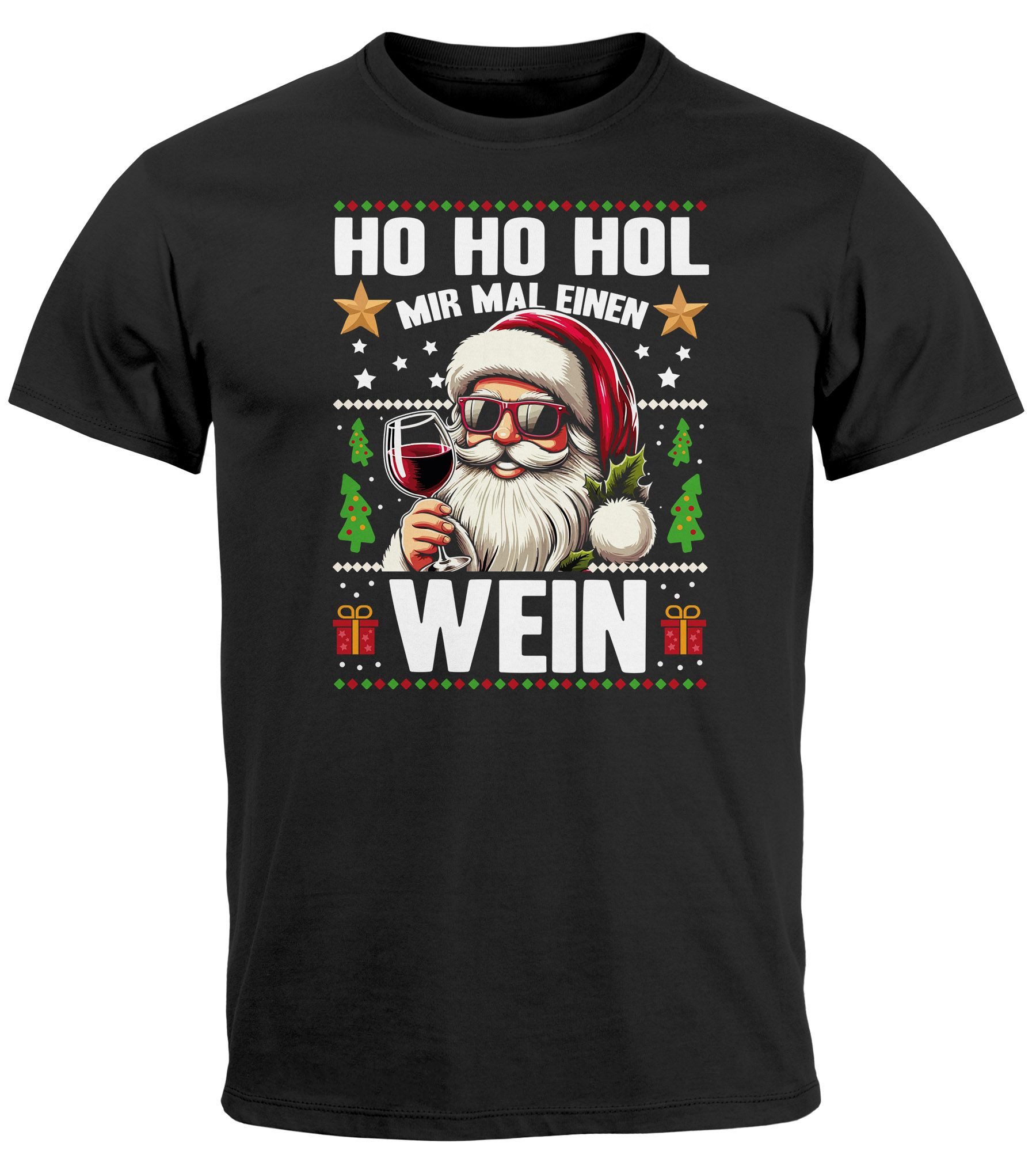 MoonWorks Print-Shirt Herren T-Shirt Weihnachten Spruch Lustig Ho Ho Hol mir einen Wein mit Print