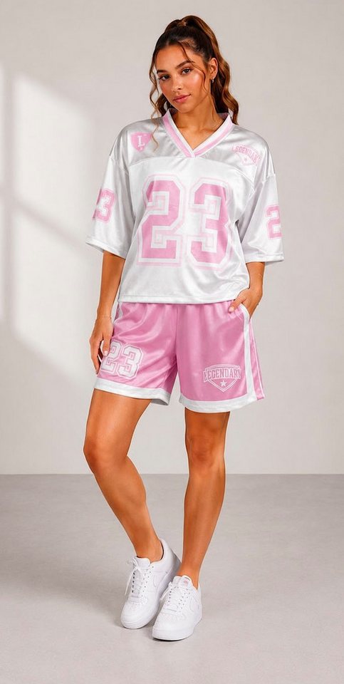 Worldclassca T-Shirt & Shorts Worldclassca 2tlg Oversize SET Shirt + Shorts Jogginganzug Print 23 Neue Kollektion - Stilvolle und gemütliche Streetwear Mode für Damen