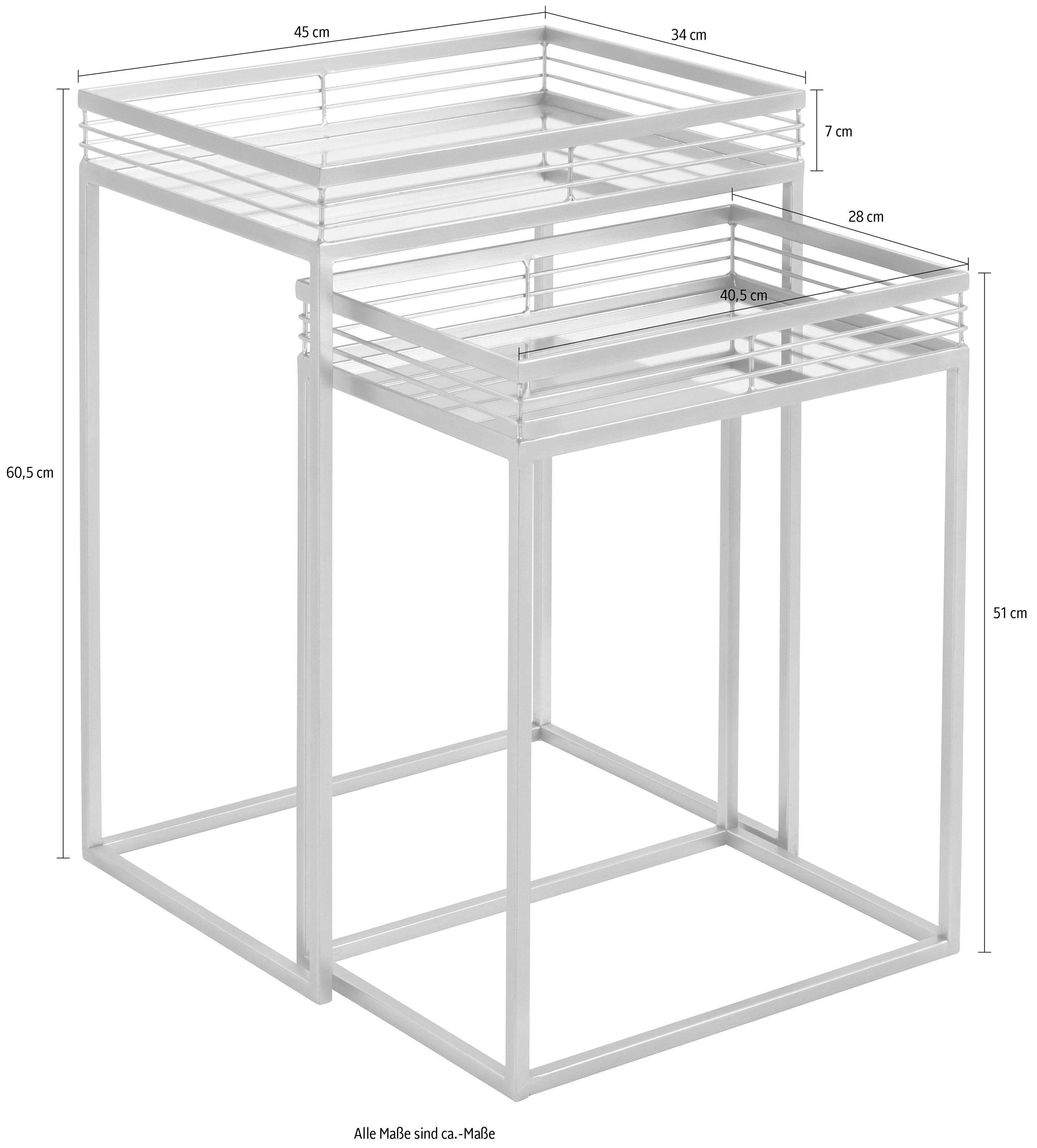 Leonique Beistelltisch Yanis (2-St), und Metallgestell aus Spiegelglas goldfarbenem mit Ablageflächen