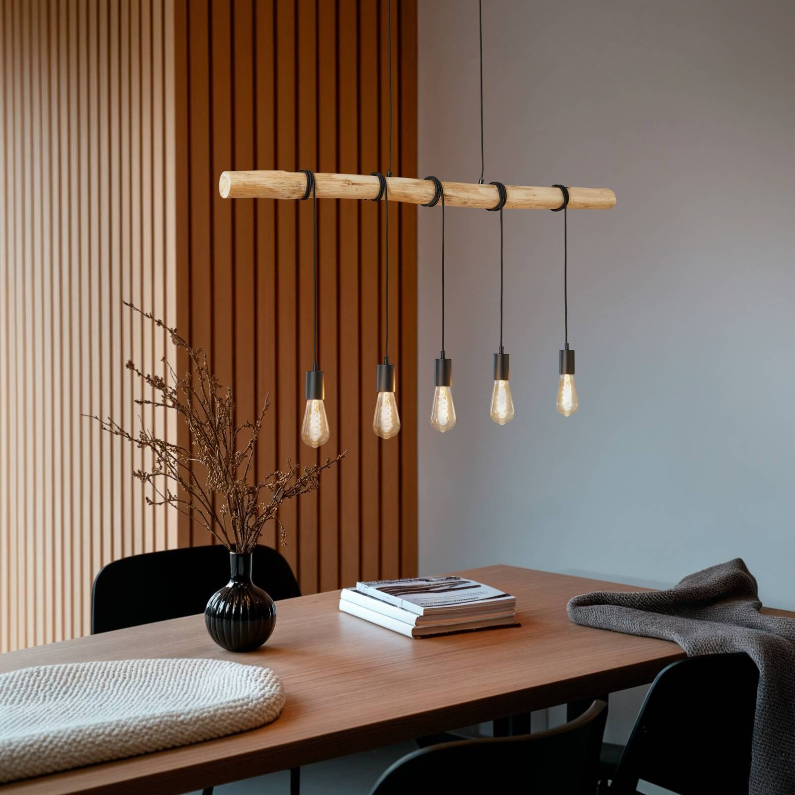 Lindby Hängeleuchte Rom, Holz IP20, 5 x 60 W