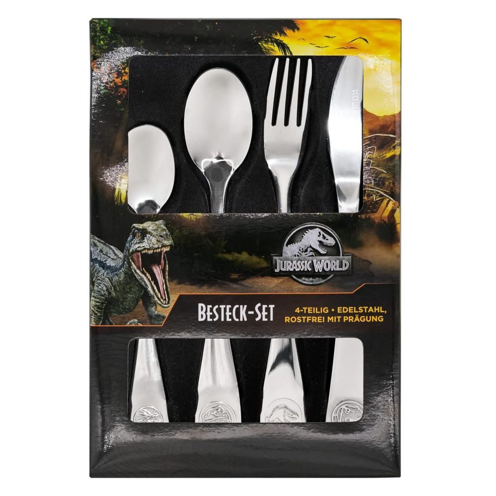 Jurassic World Kinderbesteck Kinder Besteck-Set Jurassic World 4-teilig Messer, Gabel, Löffel (4-tlg)