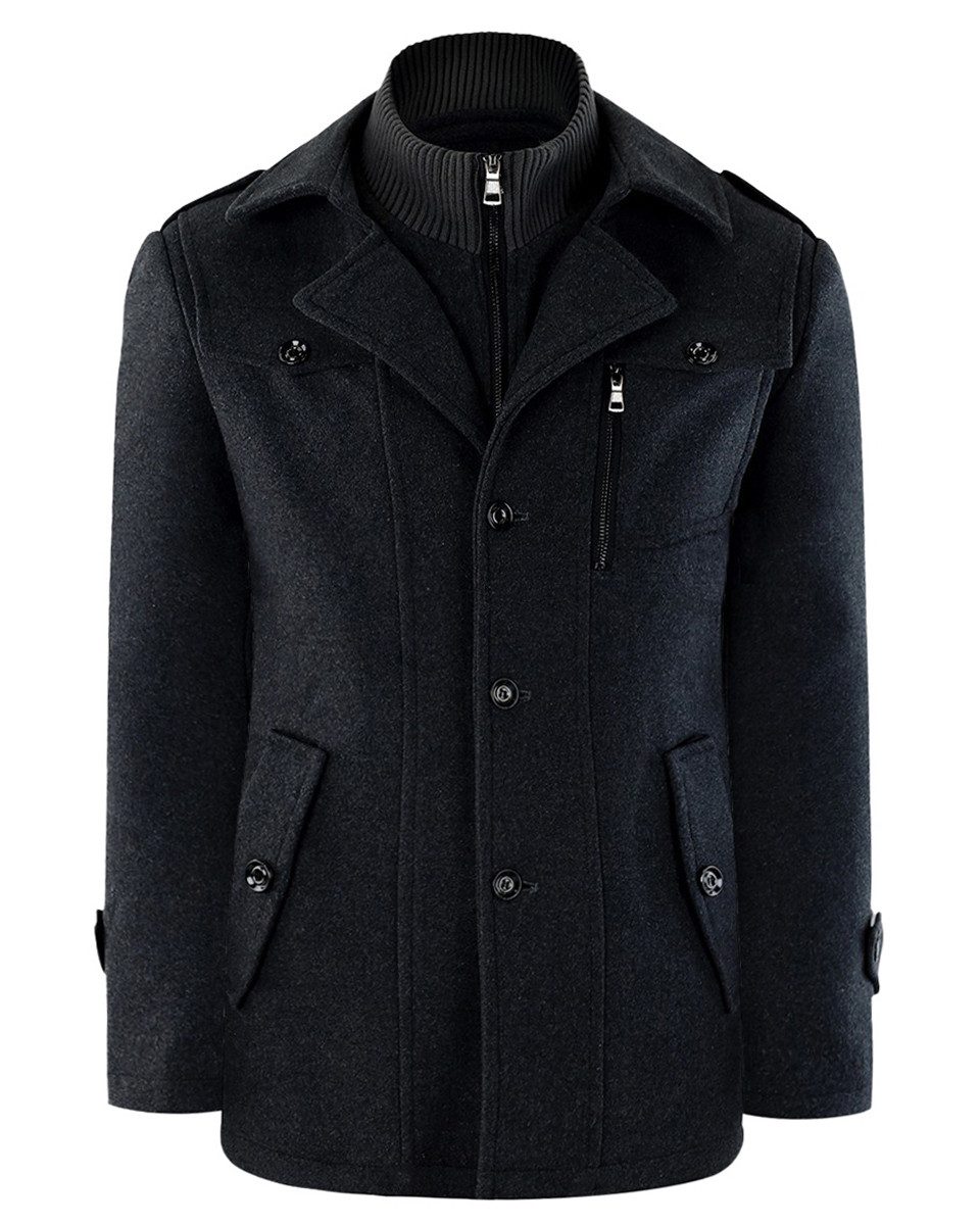 Allthemen Kurzmantel Herren Wollmix Mantel mit abnehmbarem Reverskragen günstig online kaufen