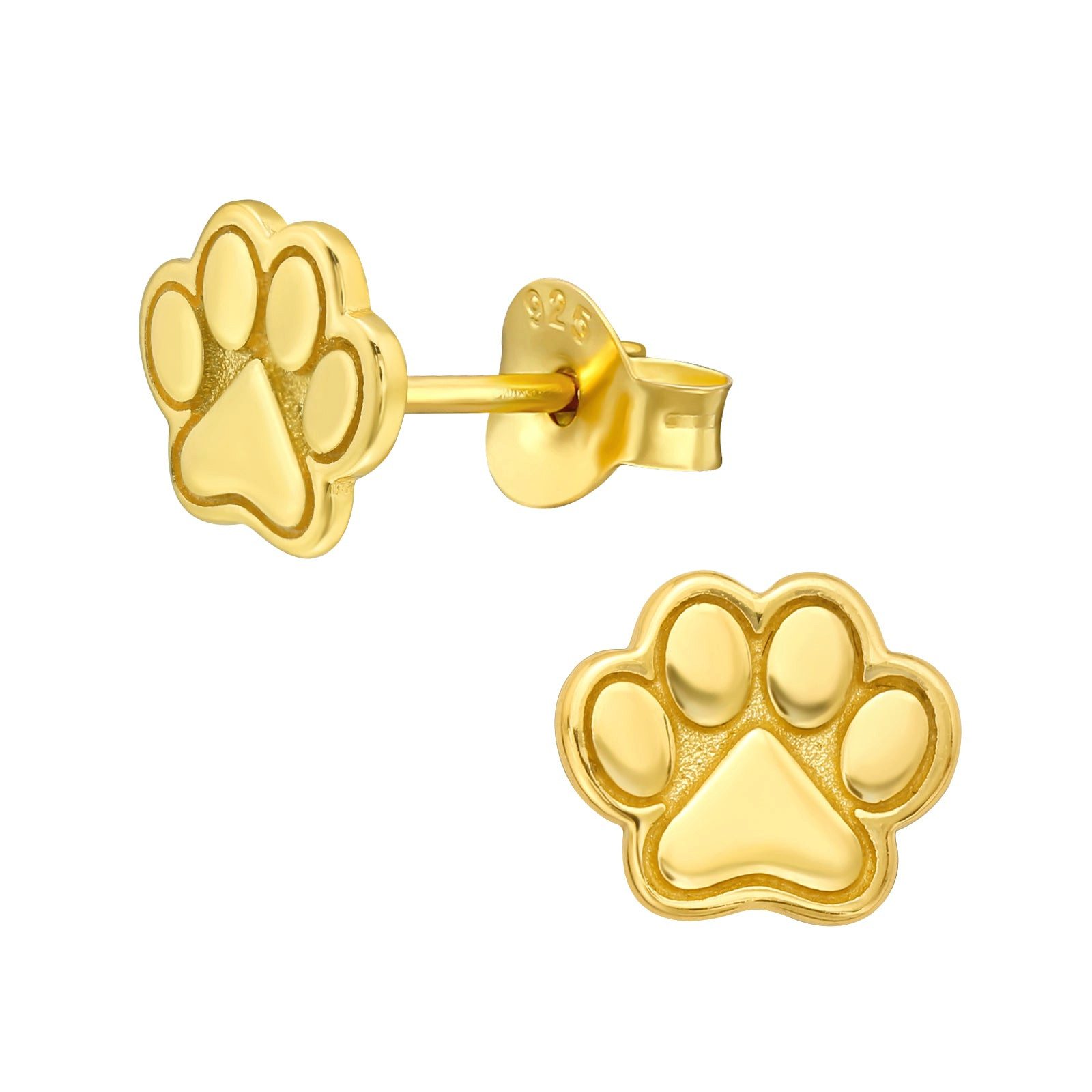 schmuck23 Paar Ohrstecker Ohrringe Pfote 925 Silber vergoldet (Geschenkset aus 1 Paar Ohrringe), Mädchen Kinderschmuck 2 x Silikonverschluß extra