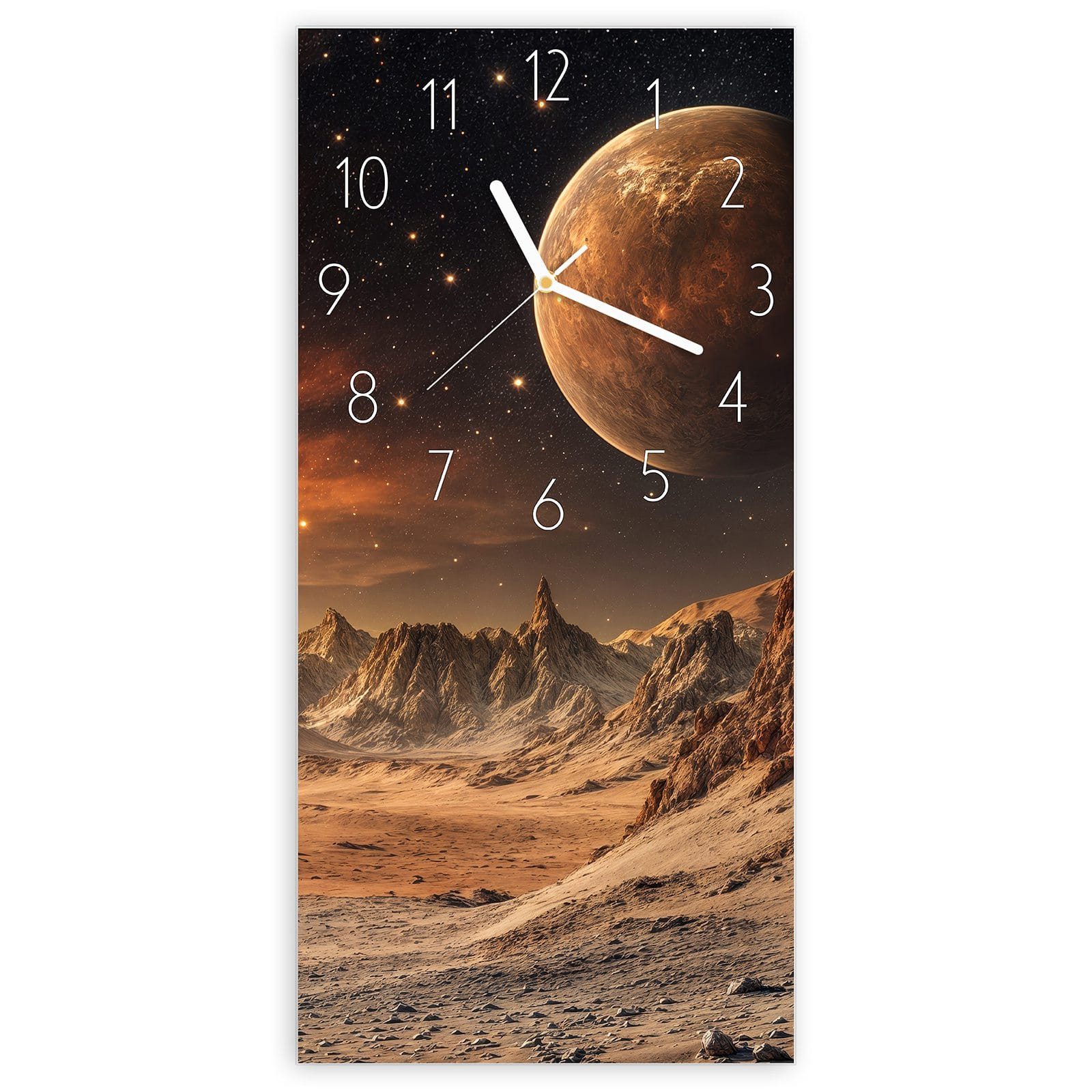 Wanduhr Glasuhr Wandkunst Größe 30 x 60 cm mit Motiv Fremder Planet