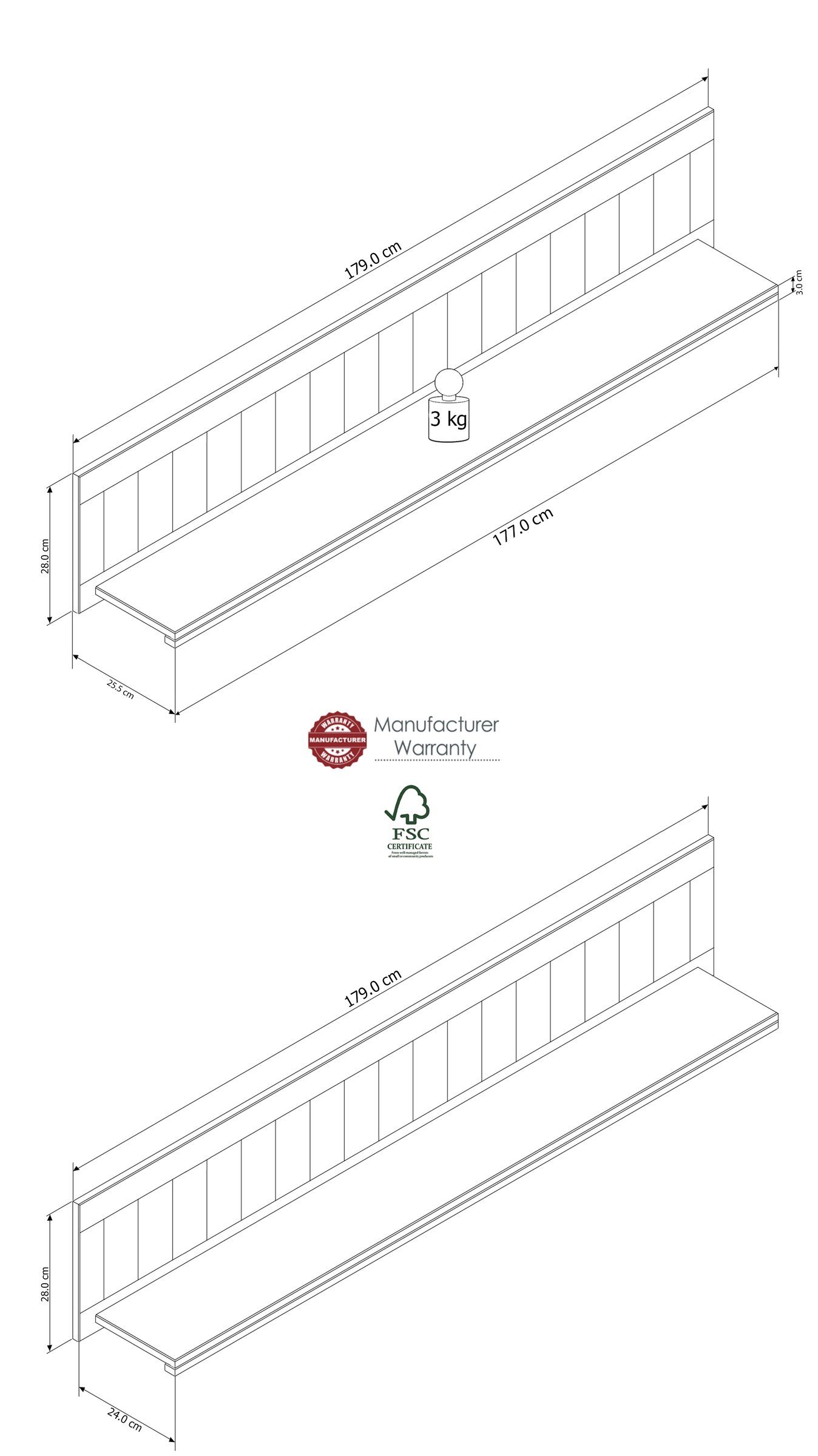 Forestdream Wohnwand aus Holz in Weiß/Grau. Abmessungen (BxHxT) 179x28x25,5 cm