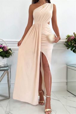 AFAZ New Trading UG Abendkleid Einschultriger, hohler, plissierter, geschlitzter Taillenrock Elegantes schulterfreies einfarbiges Damenkleid