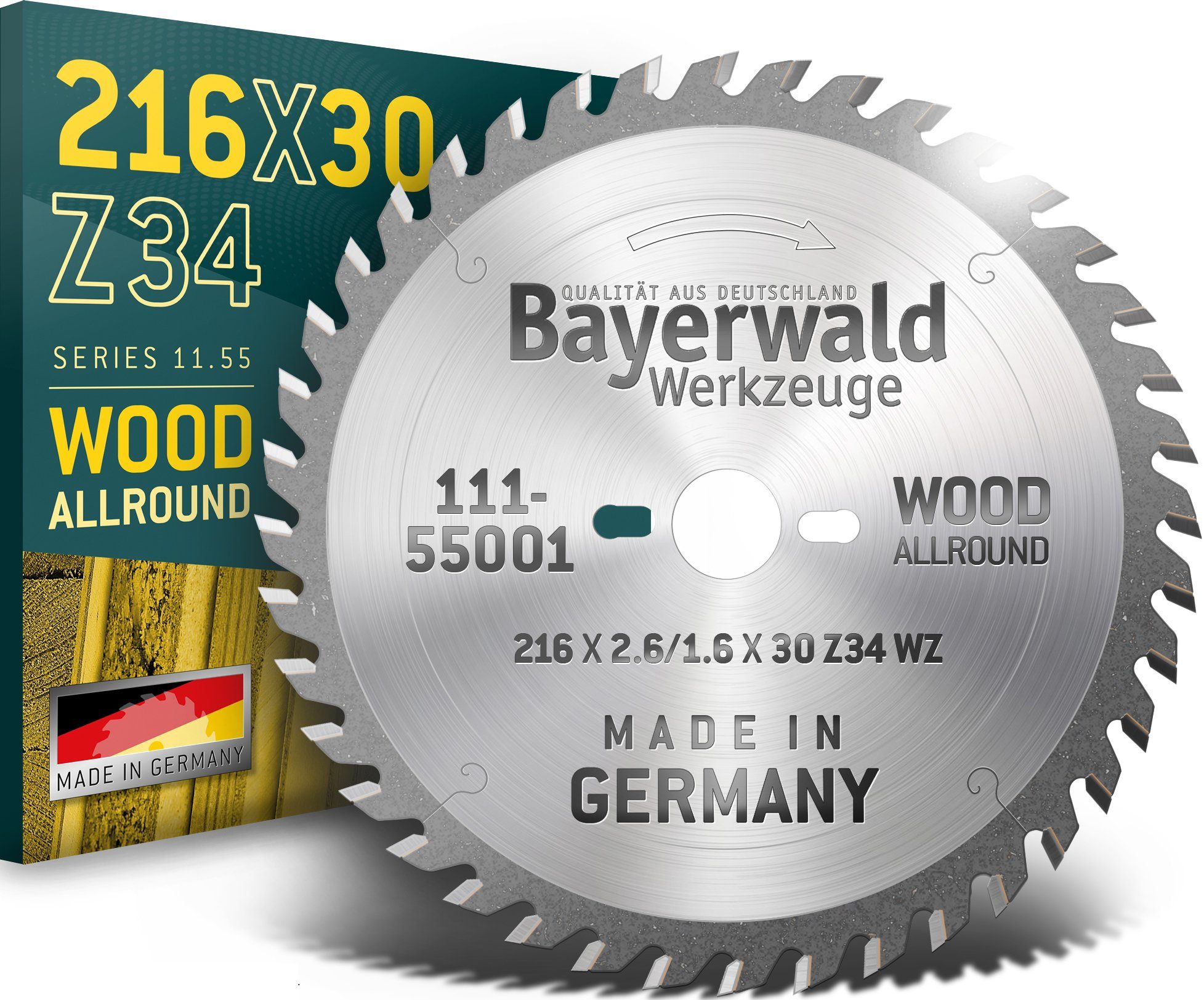 QUALITÄT AUS DEUTSCHLAND Bayerwald Werkzeuge Kreissägeblatt HM Kreissägeblatt - 216 x 2.6/1.6 x 30 Z34 WZ