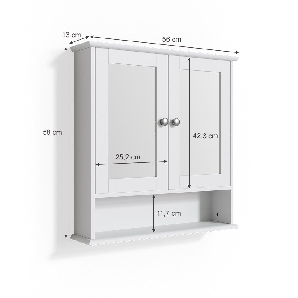Vicco Badezimmerspiegelschrank Bianco, Weiß, 56 x 58 cm (1-St)