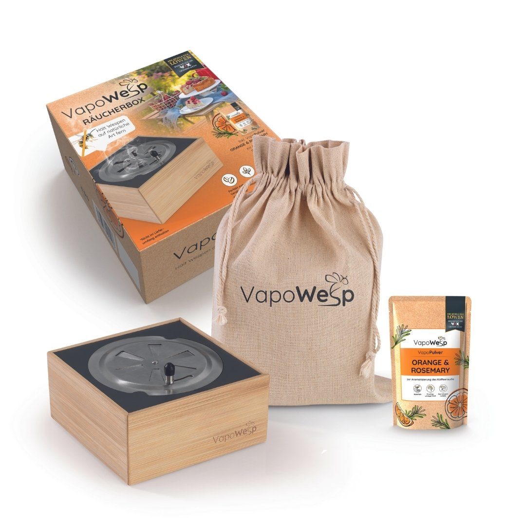 VapoWesp Vergrämungsmittel Räucherbox gegen Wespen und Mücken Starter-Set oder Komplett-Set, 3-St., Aromatisierter Kaffeerauch vertreibt Insekten auf natürliche Art