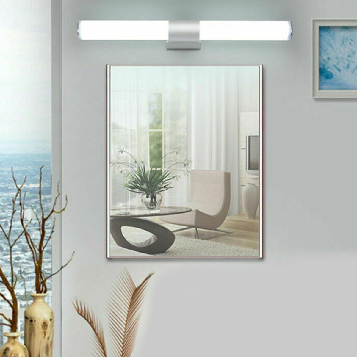 Frontbeleuchtung Badezimmer-Schminkspiegel Badezimmerspiegel Spiegelleuchte Spiegelleuchte, LED Kaltweiß IP44, 55cm, LED oyajia 22W, 22W Edelstahl, integriert, fest Lichtschrank Wandleuchte