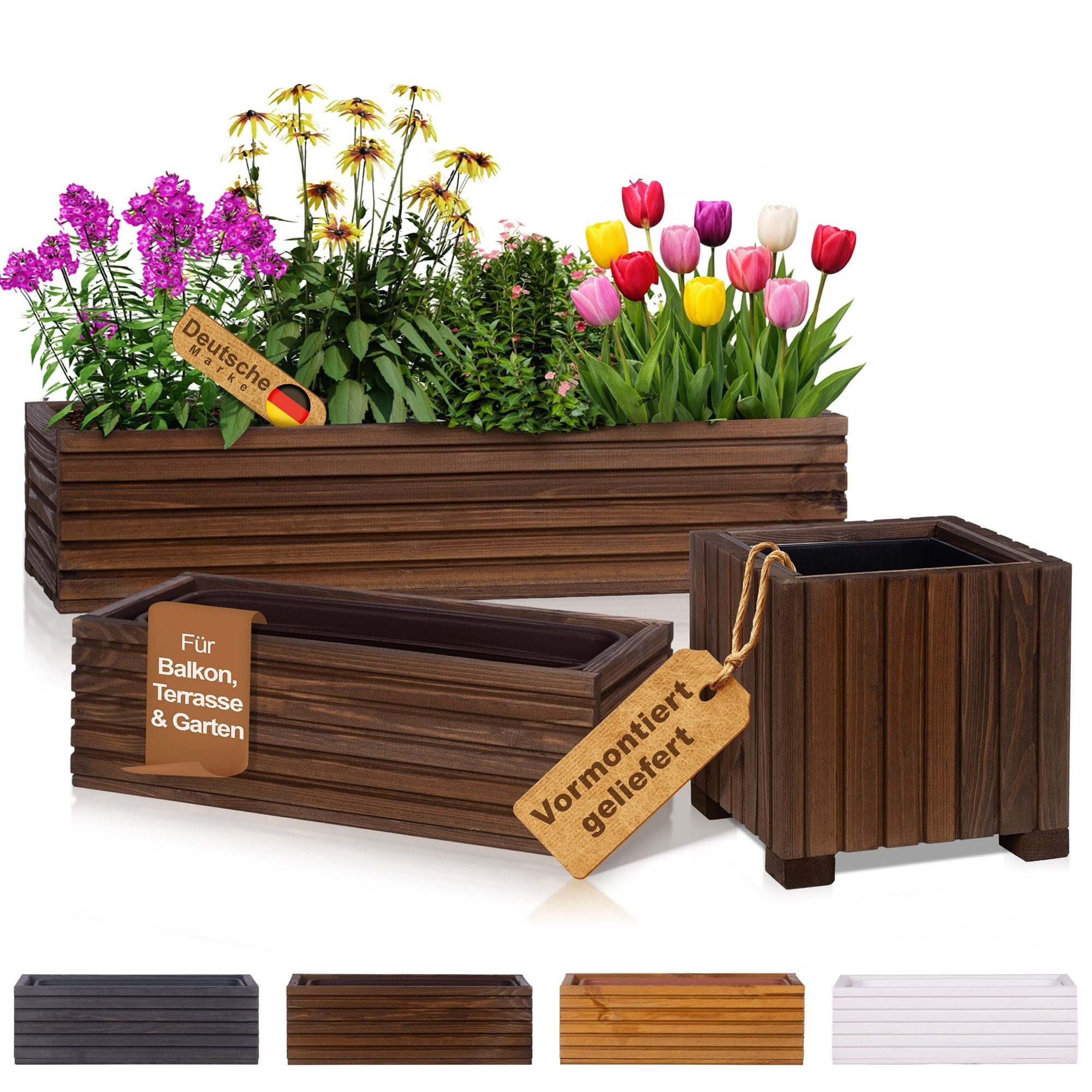 BooGardi Pflanzkübel Balkonkasten Blumenkasten mit Kunststoffeinsatz (Pflanzkasten · Dunkelbraun 44x20x14cm · 4 Farben · 3 Größen), Pflanzgefäß für Fensterbank · Balkon · Garten · Terrasse