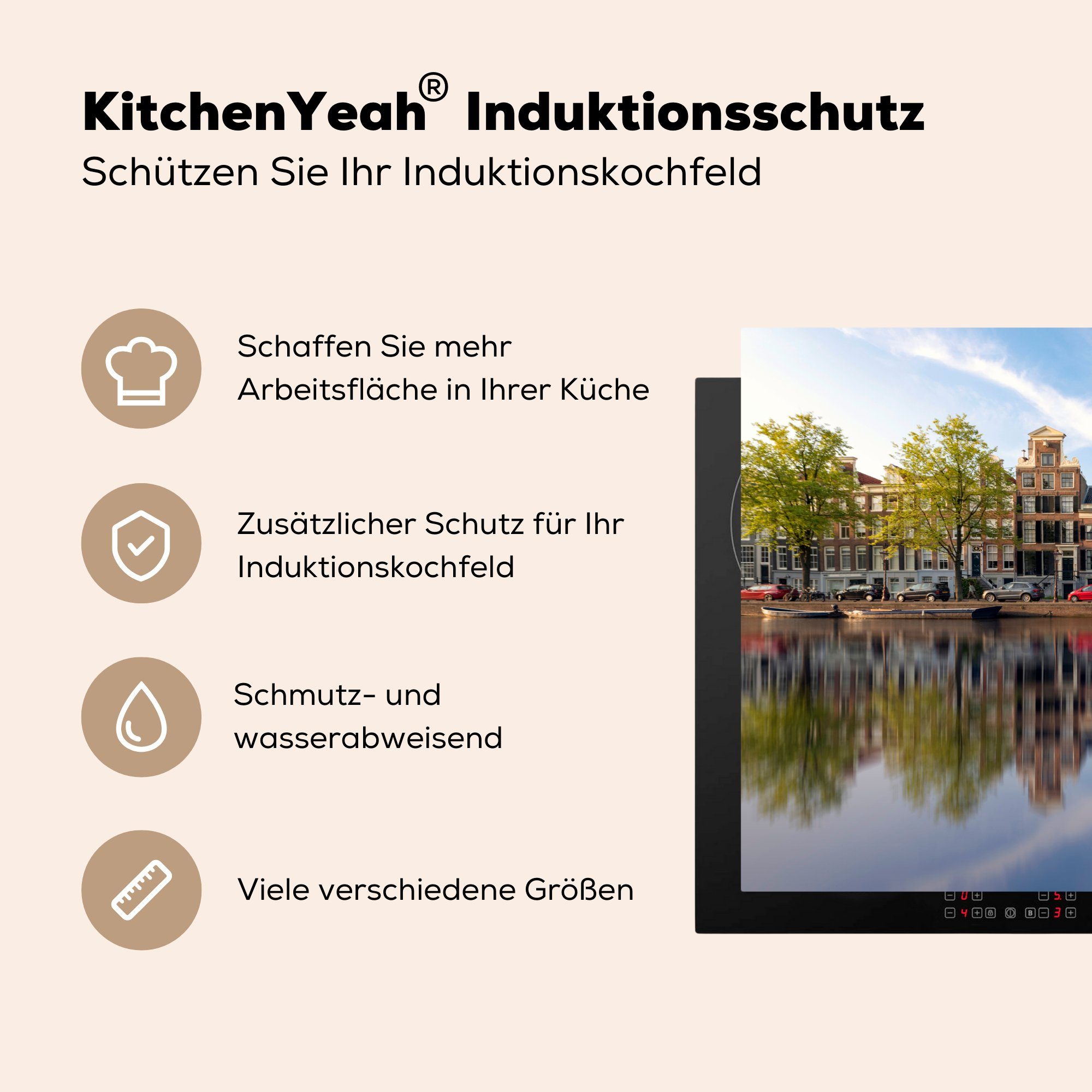 von Schutz Induktionskochfeld Amsterdam, Prinsengracht Zentrum im (1 küche, tlg), Ceranfeldabdeckung cm, Vinyl, für Herdblende-/Abdeckplatte die MuchoWow 81x52