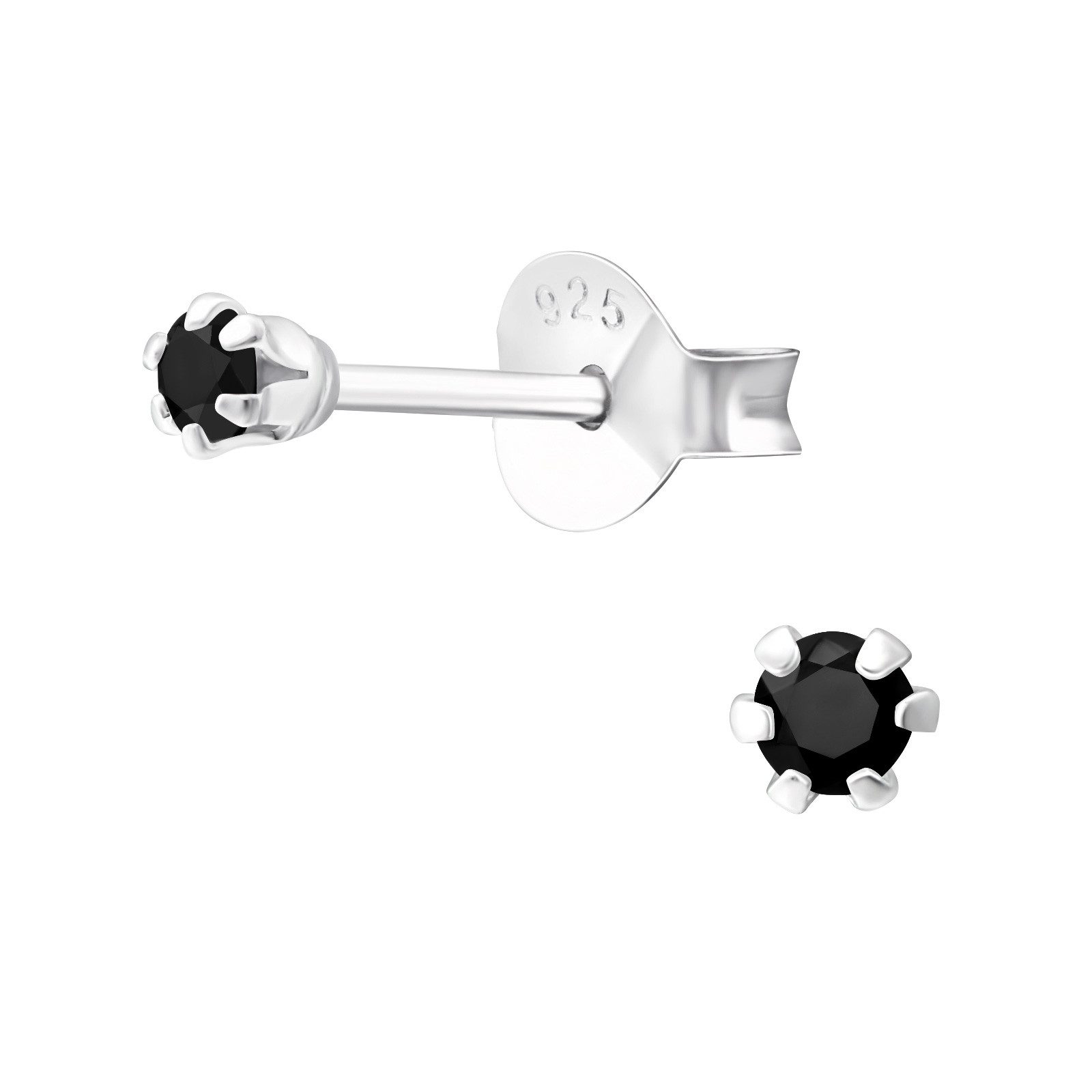 Ohrring-Set Schwarz - Ohrstecker mit 2mm LA CRYSTALE Kristall aus 925 Silber Damen