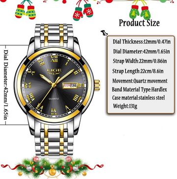 Lige MLG9846I Watch (1.65 Zoll), Mode Sportuhr Analog Quarz Uhren mit Edelstahl Business Uhr Armband