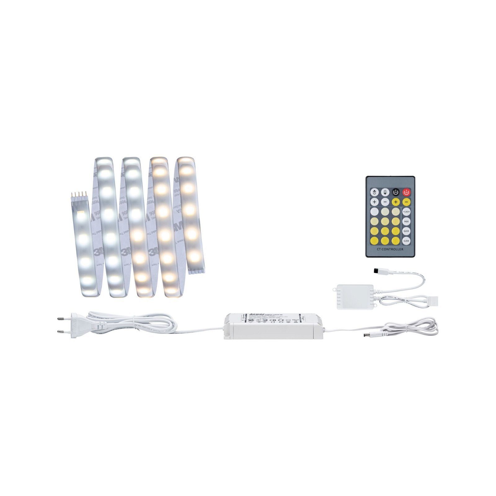 Paulmann LED-Streifen MaxLED 500 1-flammig, 230/24V Komplettset Fernbedienung Power inkl. IP44 Kunststoff, Silber TunableWhite, Basisset 20VA LED Supply 1,5m und 10W Stripe, Cover 2700K-6500K