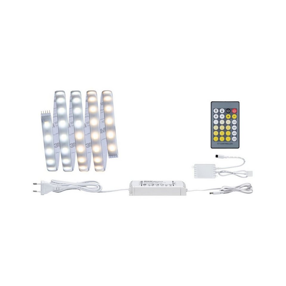 Paulmann LED-Streifen MaxLED 500 Basisset 1,5m 10W 230/24V 20VA Silber  Kunststoff, 1-flammig, IP44 Cover 2700K-6500K TunableWhite, Komplettset  inkl. LED Stripe, Power Supply und Fernbedienung