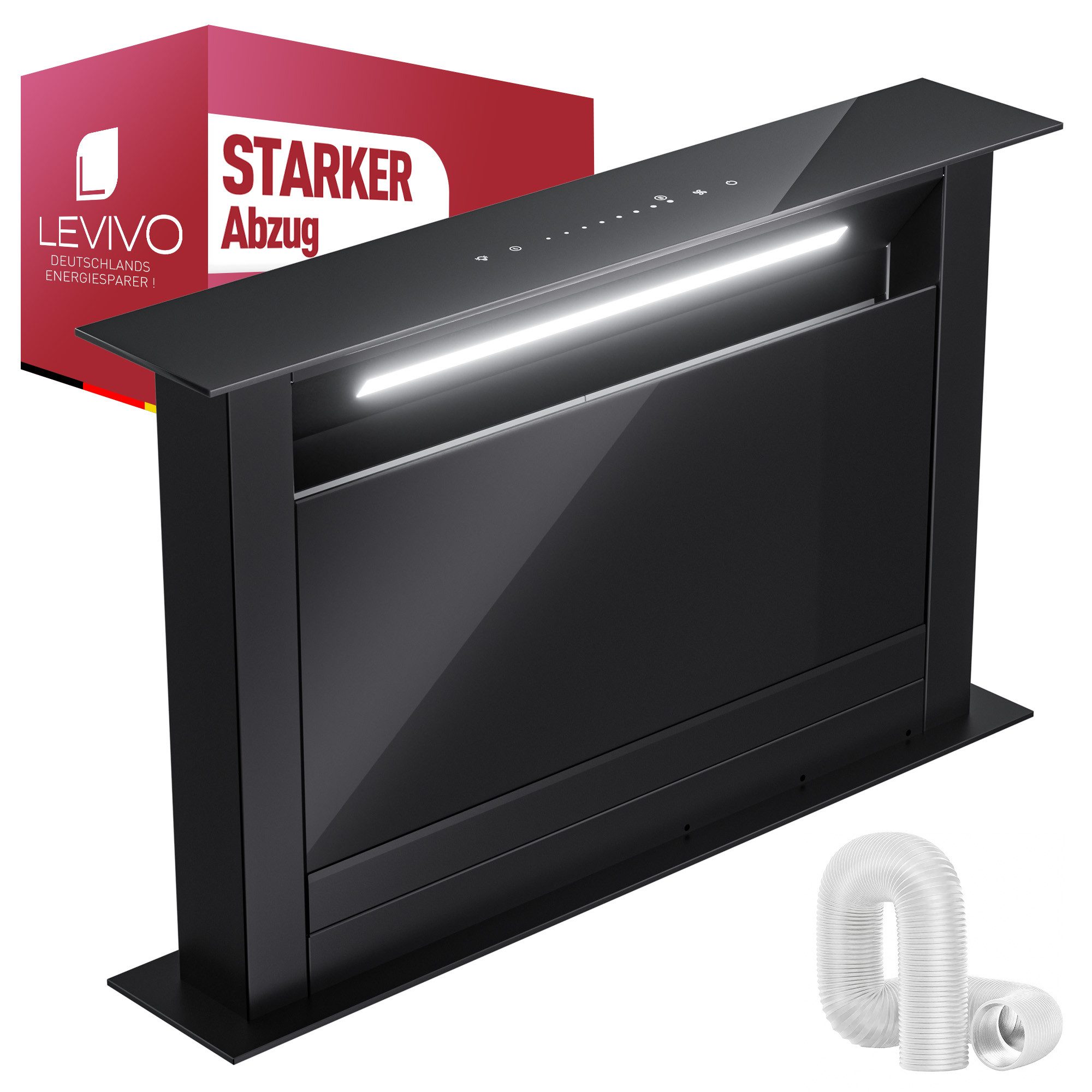 Levivo Kochfeldabzug A++ Dunstabzugshaube 60cm und 90cm Umluft & Abluft mit 600 m³/h Aktivkohlefiltern, Fettfiltern, LED-Beleuchtung