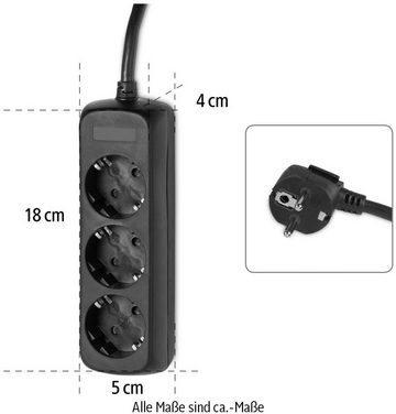 Hama Steckdosenleiste Mehrfachsteckdose 3-fach, 3m in Schwarz Steckdosenleiste 3-fach (Kabellänge 3 m)