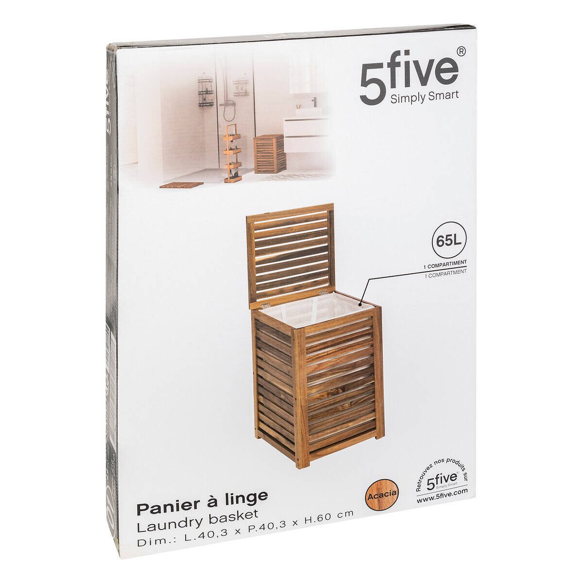 5five Simply Smart Wäschekorb Holzkorb für Wäsche ACACIA, 65 l – Bild 5 von 5
