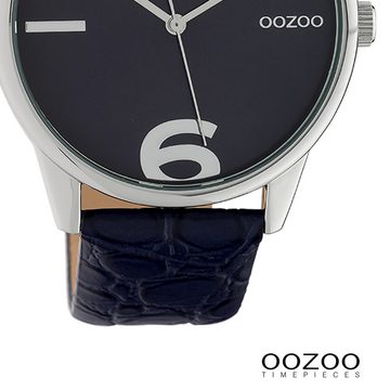 OOZOO Quarzuhr Oozoo Damen Armbanduhr Timepieces Analog, (Analoguhr), Damenuhr rund, groß (ca. 40mm), Lederarmband dunkelblau, Fashion