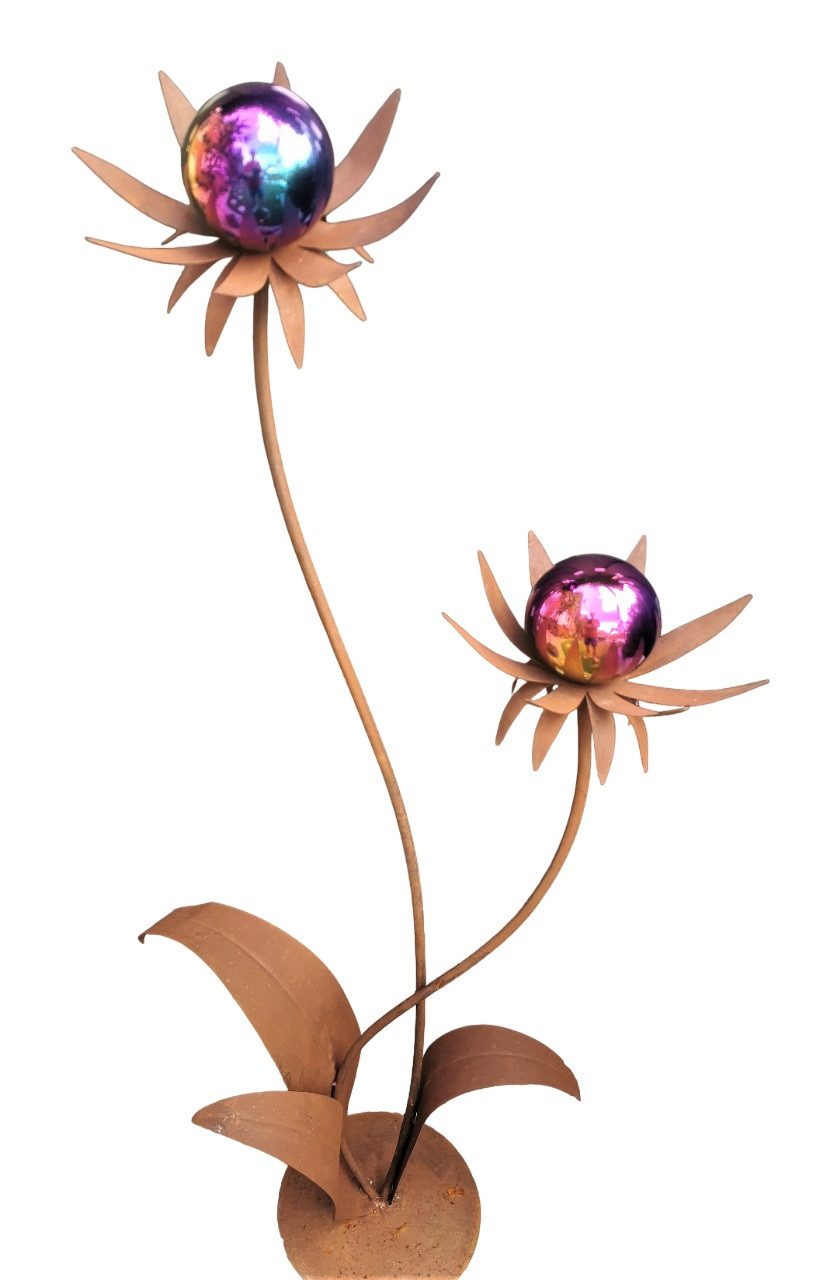 Jürgen Bocker - Gartenambiente Gartenstecker Blume Milano 120 cm Kugel rainbow poliert Cortenstahl Garten
