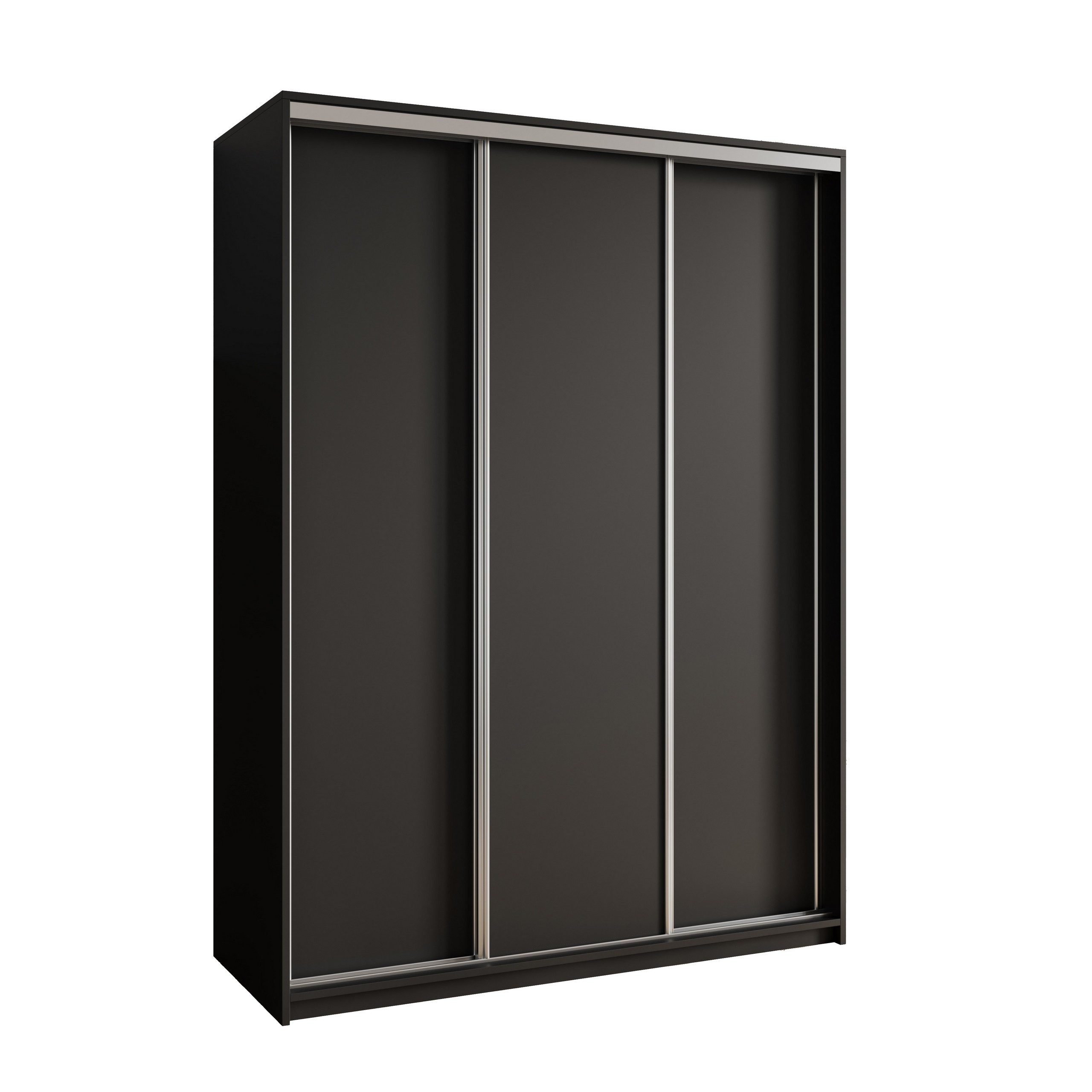 Masseno Schwebetürenschrank NISSE 150 cm Kleiderschrank 3 Türen und 4 Schubladen Schwarz