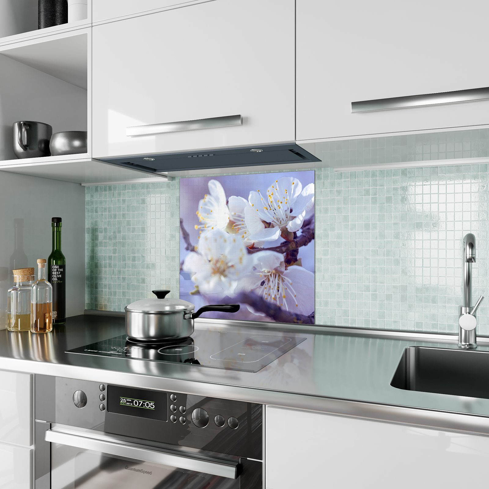 Primedeco Küchenrückwand Küchenrückwand Spritzschutz mit Frühlingszweig Motiv Glas