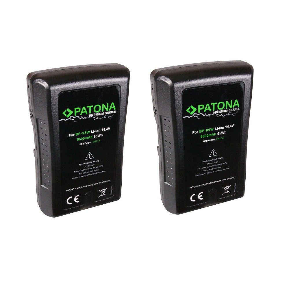 Patona 2x Premium Akku für Sony BP-95WS V-Mount Kamera-Akku Ersatzakku Kameraakku 6600 mAh (14,4 V, 2 St), BP-190WS DSR 250P 600P 650P 652P