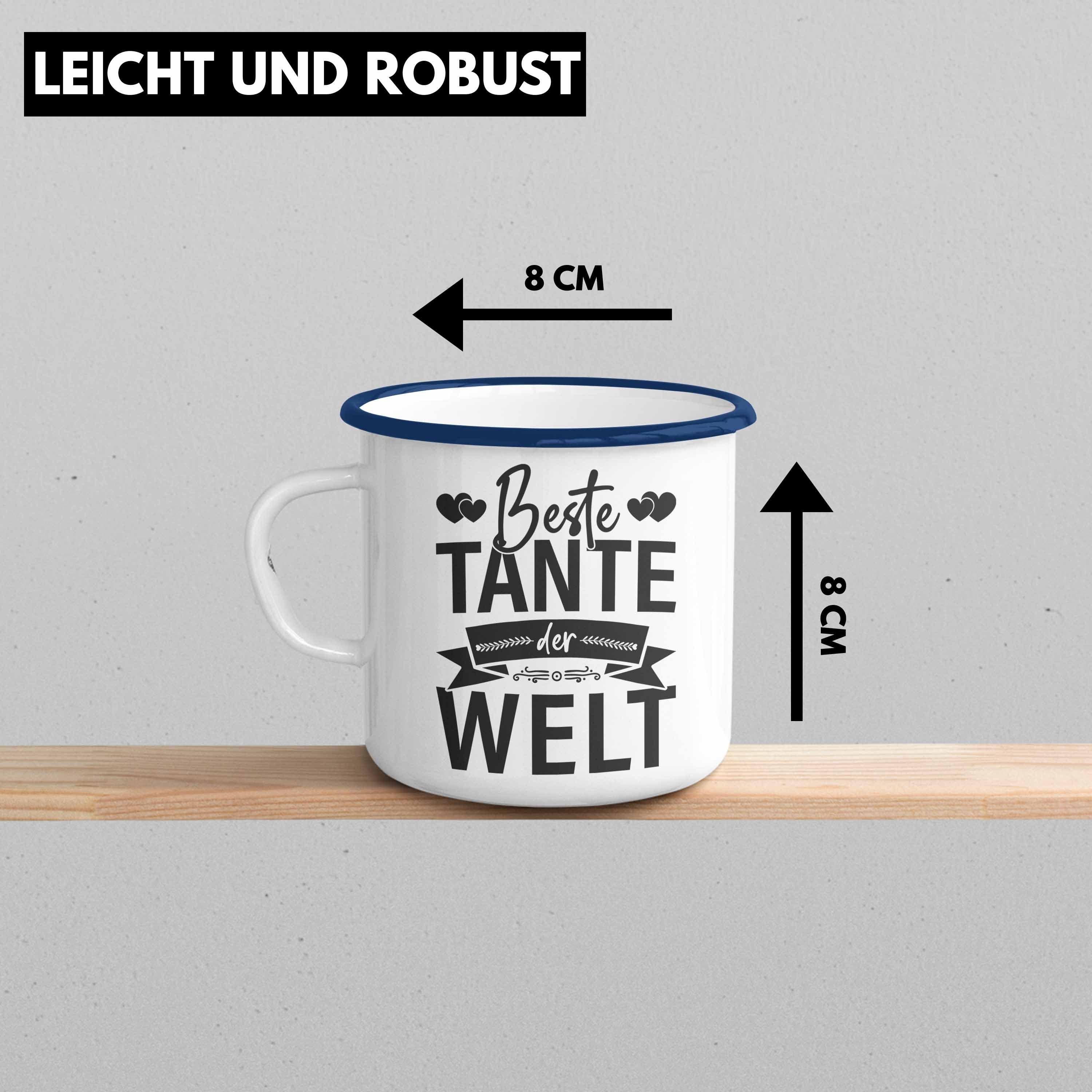 Trendation Thermotasse Trendation - Tasse Welt Der Spruch Blau Geschenkidee Geschenke Lustig Beste Emaille Lieblingstante Tante