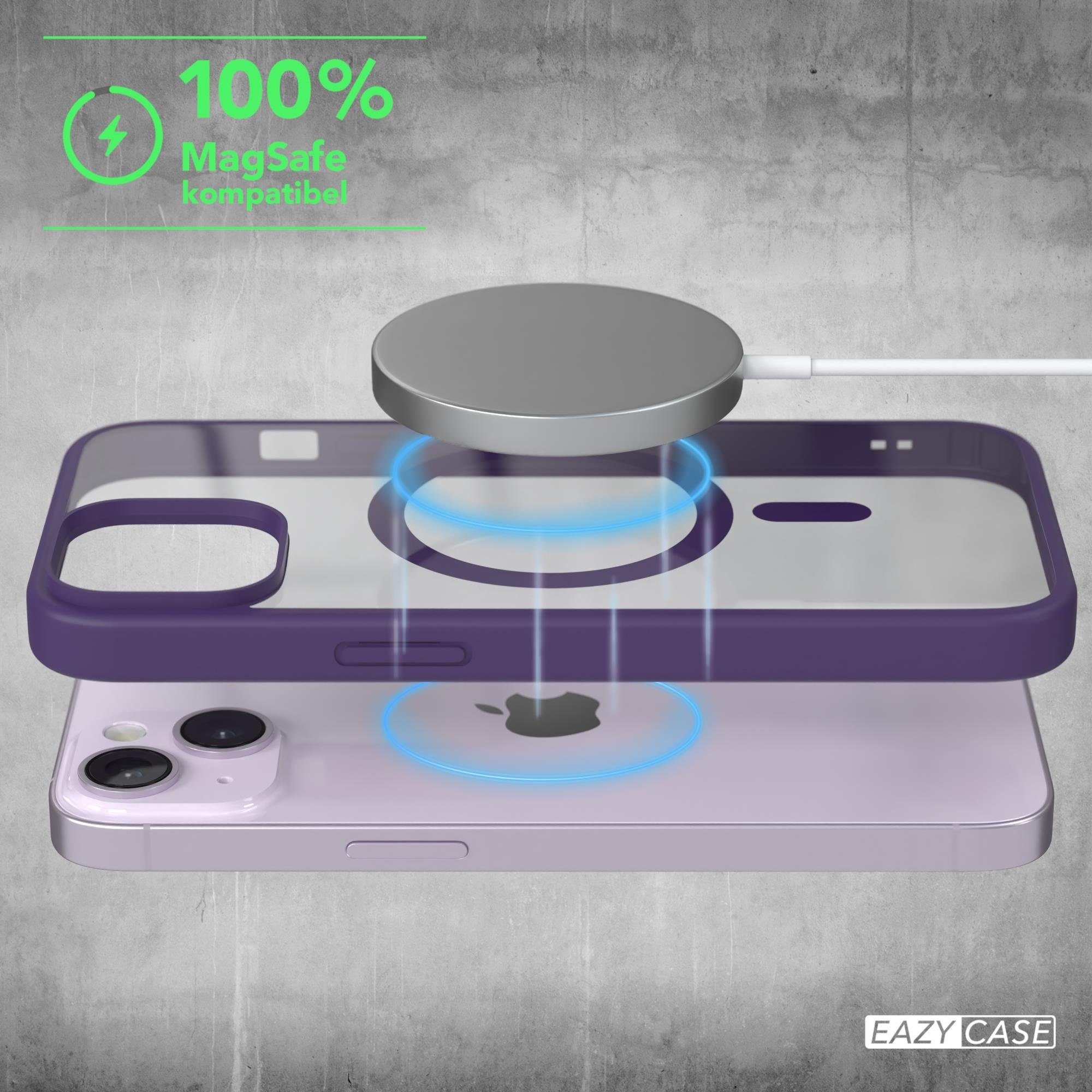 EAZY CASE Handyhülle Transparente Hülle mit MagSafe für iPhone 14 6,1 Zoll, Hülle mit Kameraschutz, Smart Case kompatibel mit Magsafe, Violett