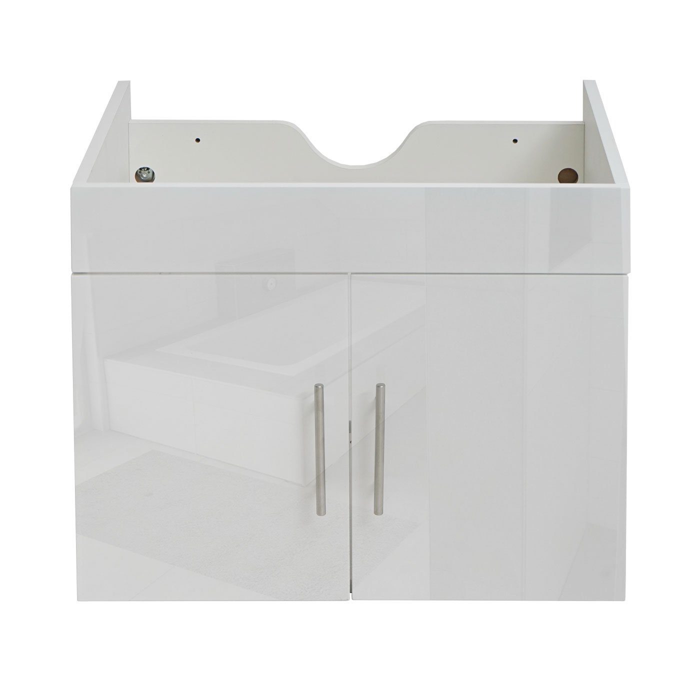 montierbar weiß 3 Türen, Waschbeckenunterschrank MCW-D16-WU Einlegeboden Hochglanz-Optik, in 2 MCW (1-St) Höhen