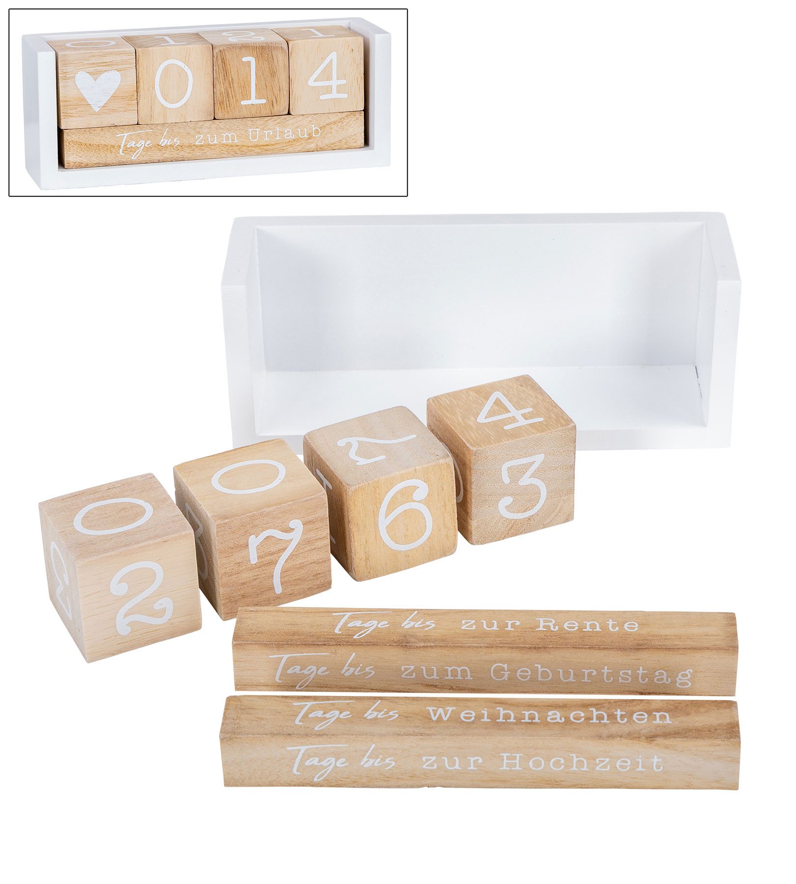 Levandeo® Countdown Календари, Würfel Countdown Календари Holz Natur Weiß Holzkalender