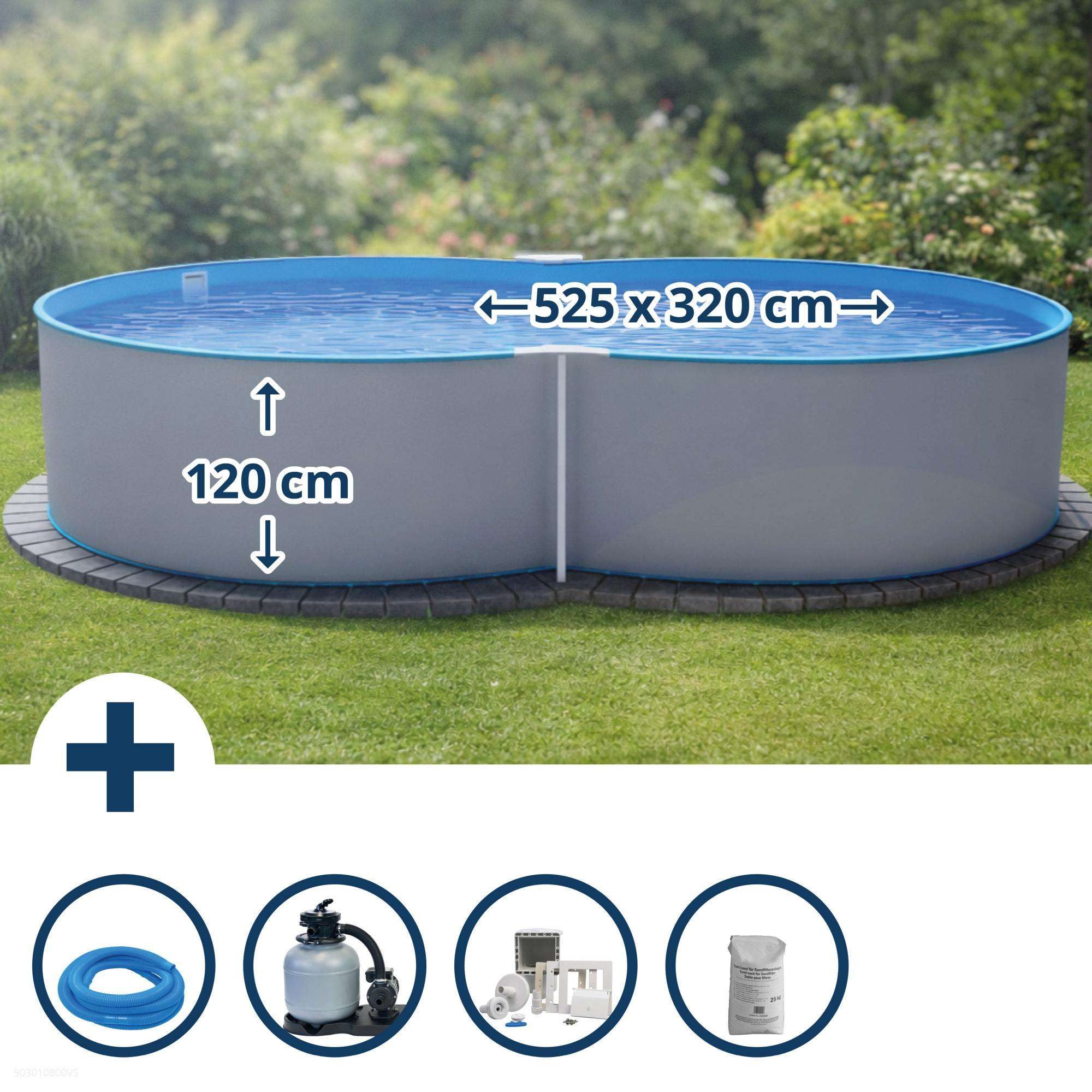 SUMMER FUN Achtformpool Stahlwandpool Set (5-teilig) achtform Classic 525x (Einzelbecken), verzinkte Stahlwand