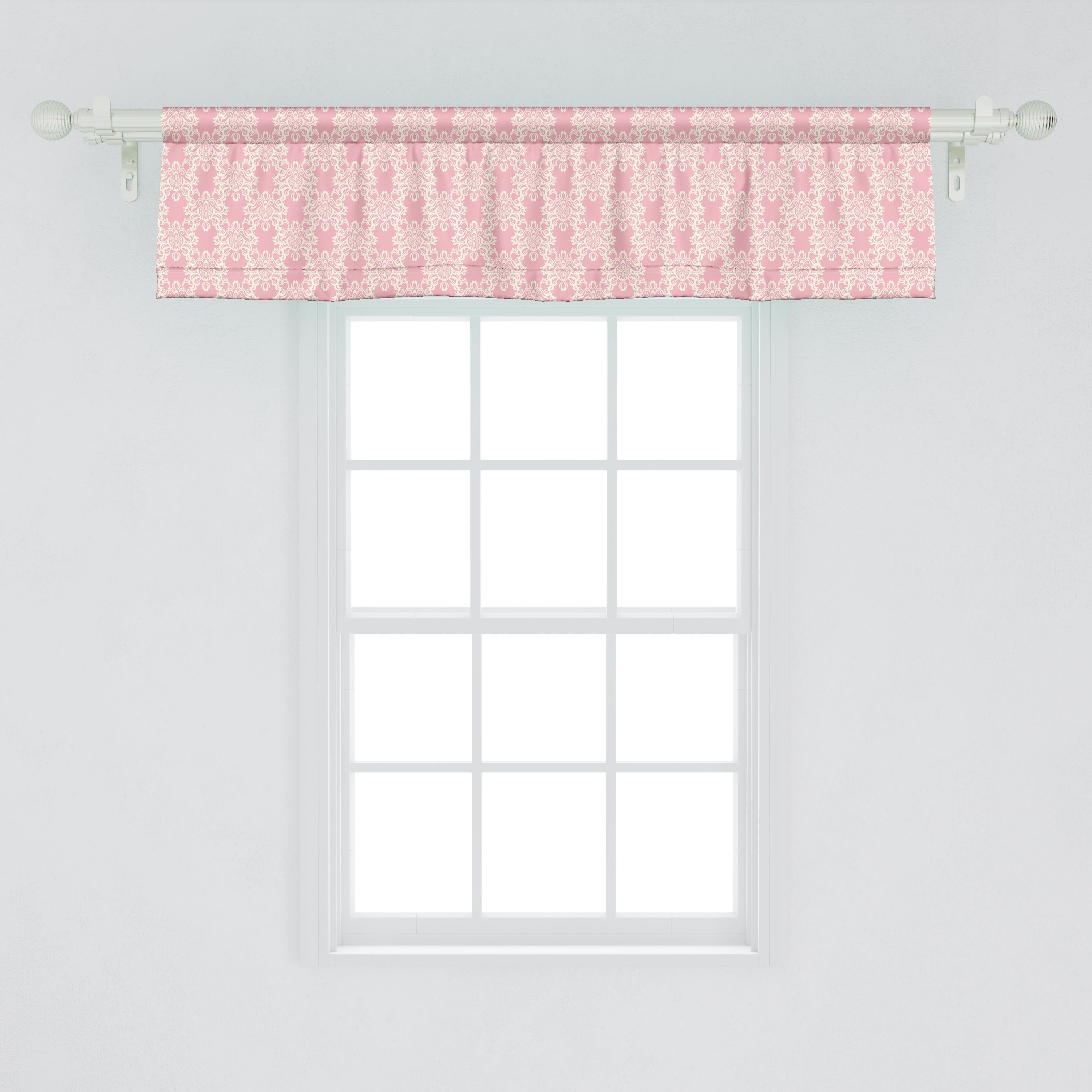 Scheibengardine Vorhang Volant für Schlafzimmer Damast Abakuhaus, nostalgische mit Küche Microfaser, Dekor Stangentasche, Rosa Victorian