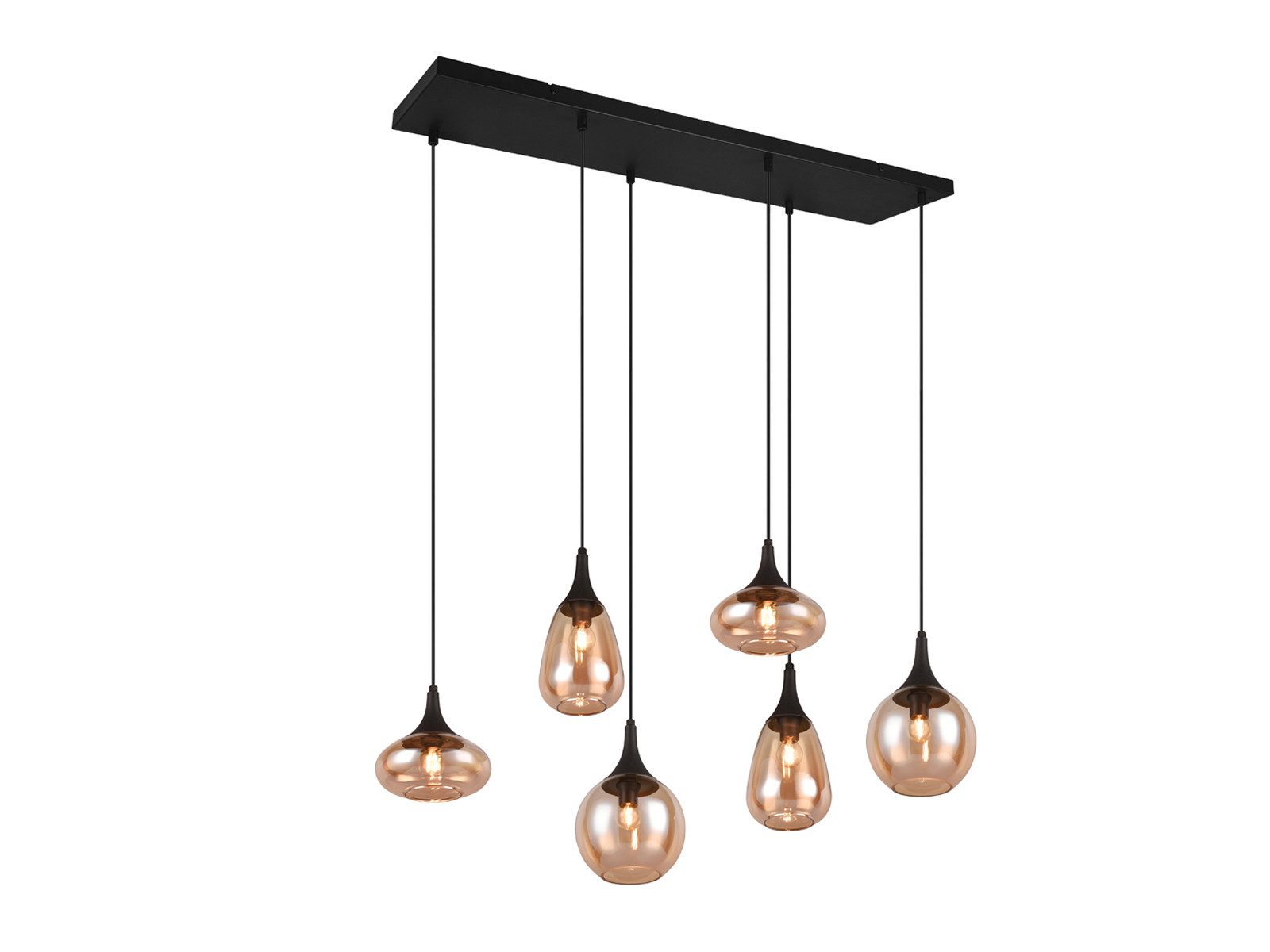 TRIO Leuchten LED Pendelleuchte Glas Bernsteinfarbig, Breite 94cm, dimmbar, LED wechselbar, warmweiß, ausgefallene Hänge-Lampe Esstisch mehrflammig, Esszimmerlampe hängend